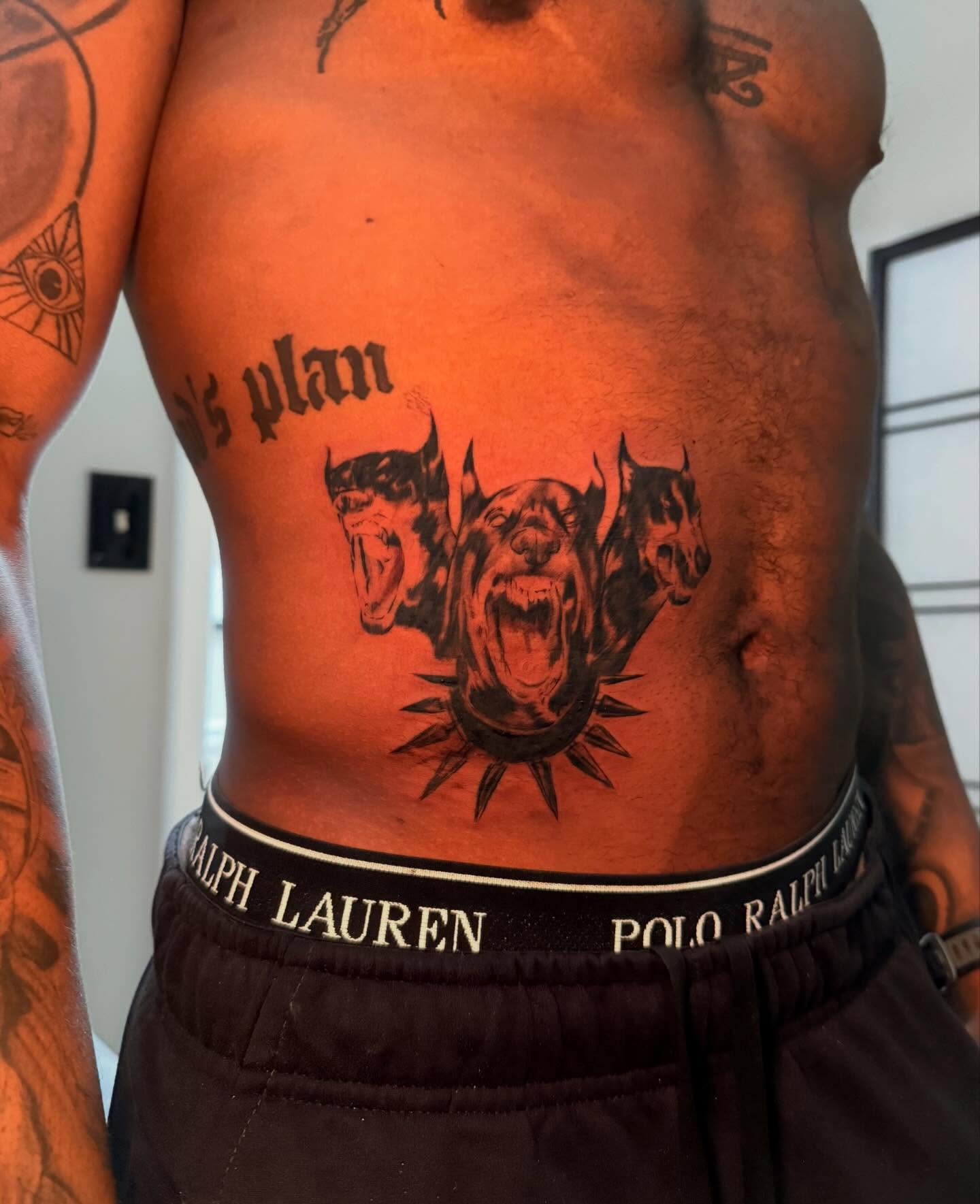 Demons black and grey tattoo on the torso by sanjai