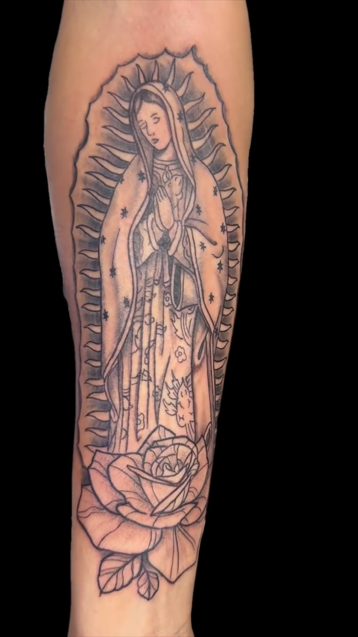 Tattoo by @inkslingerjessejames — black_and_grey, chicano