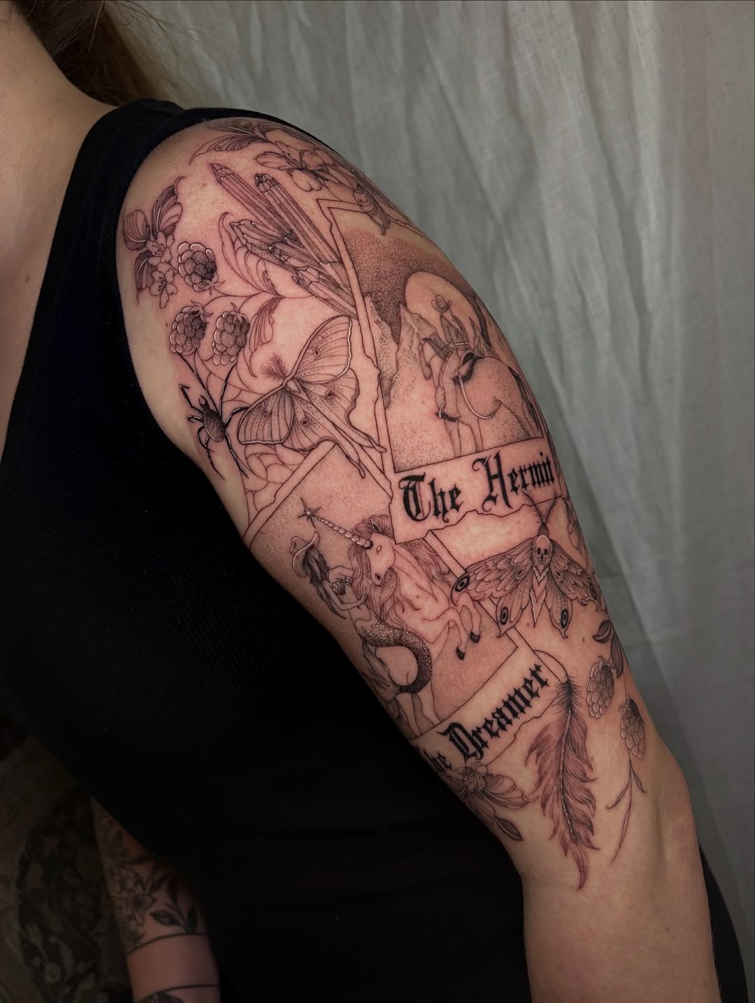 Tattoo by @inkbyjustene — illustrative, lettering_script