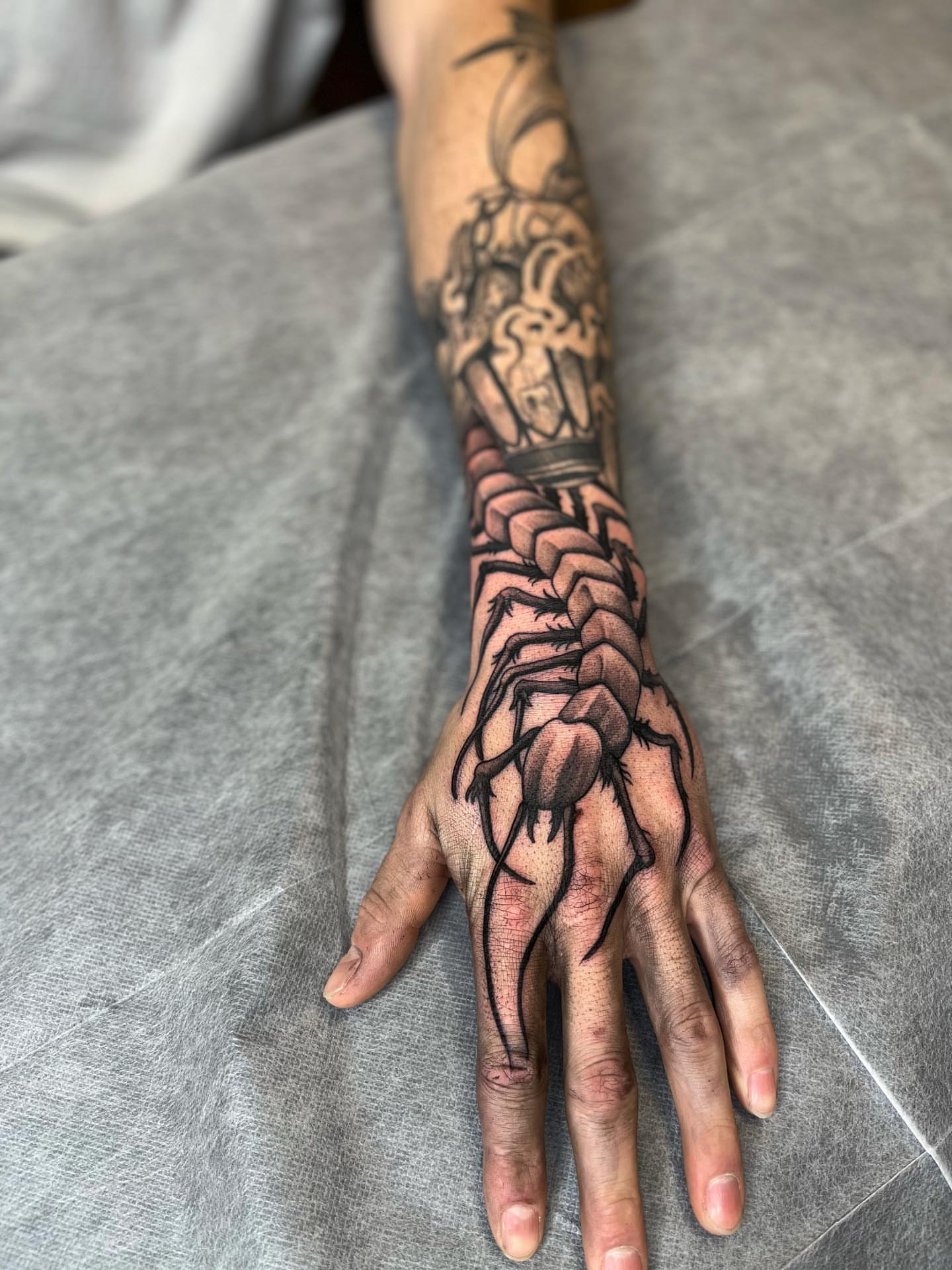 Scorpion black and grey tattoo on the hand by ✣ Liz Karn ✣