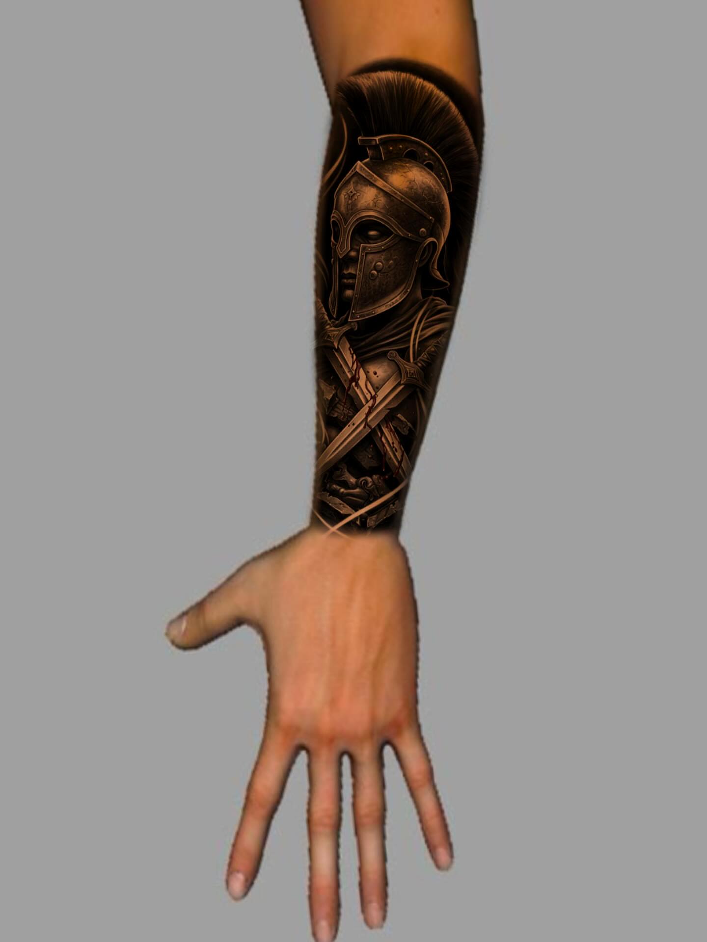 Warrior helmet dark realism tattoo on the forearm by ๐๐๐๐๐๐๐ ๐ฌ.๐ผ