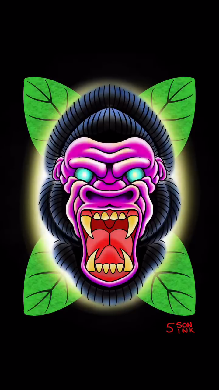 Gorilla head neo-traditional tattoo by Justin Fiveson