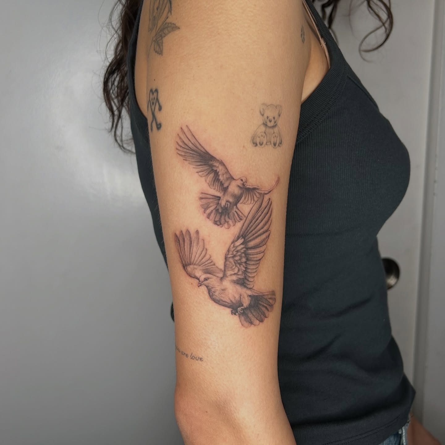Birds black and grey tattoo on the forearm by ✭ Elisa ✭