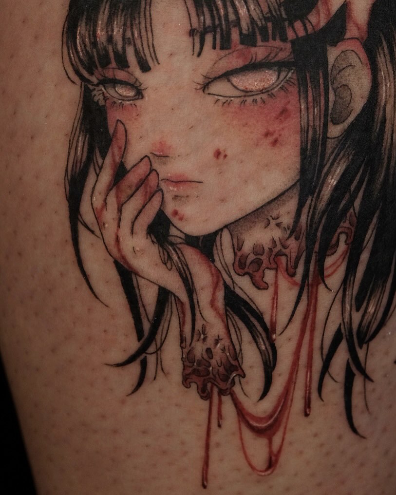 Anime girl anime tattoo on the upper arm by misa (mi isabelle) β€οΈβπ₯π