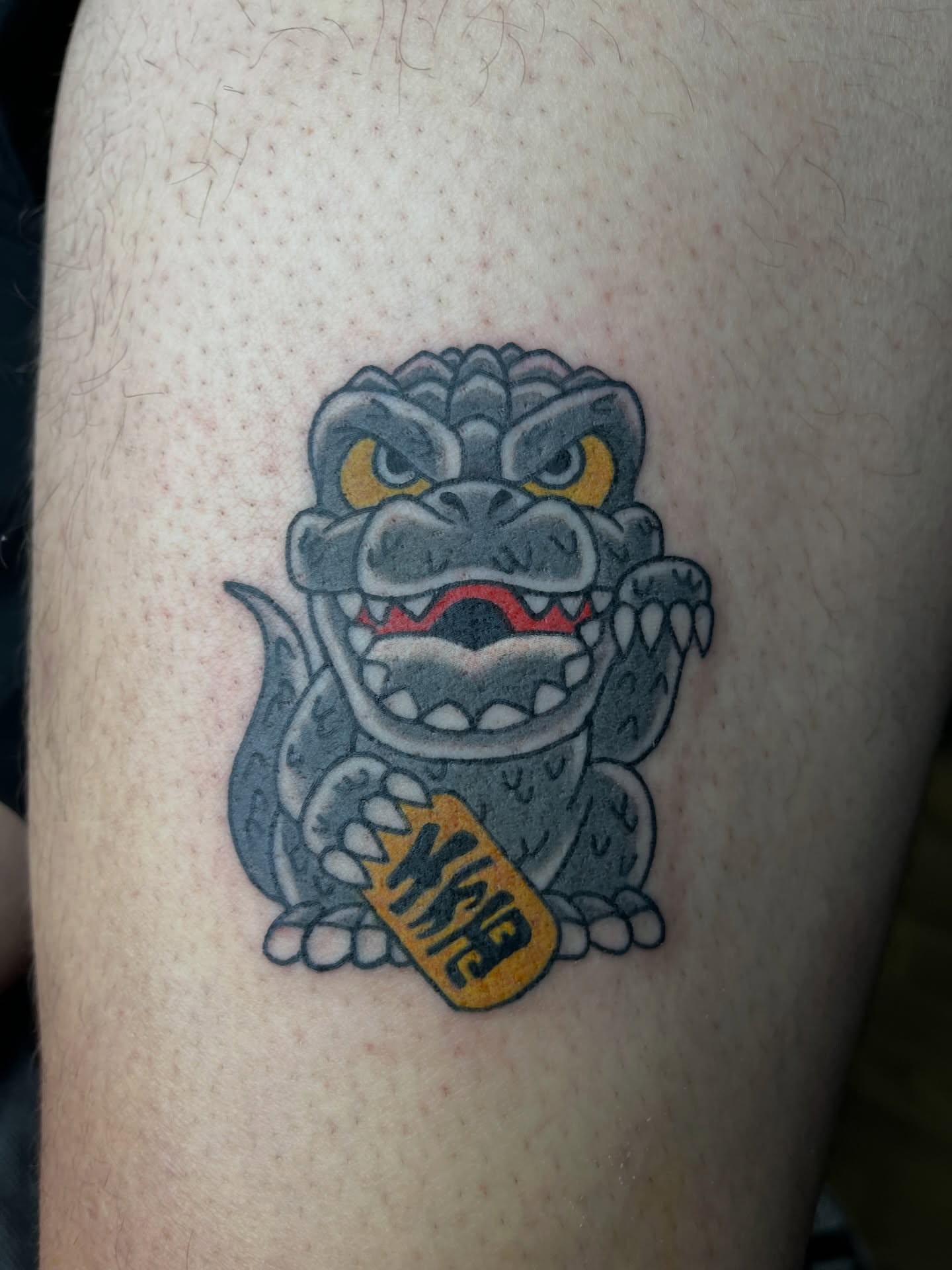 Alligator American traditional tattoo on the thigh by Brian Easlon