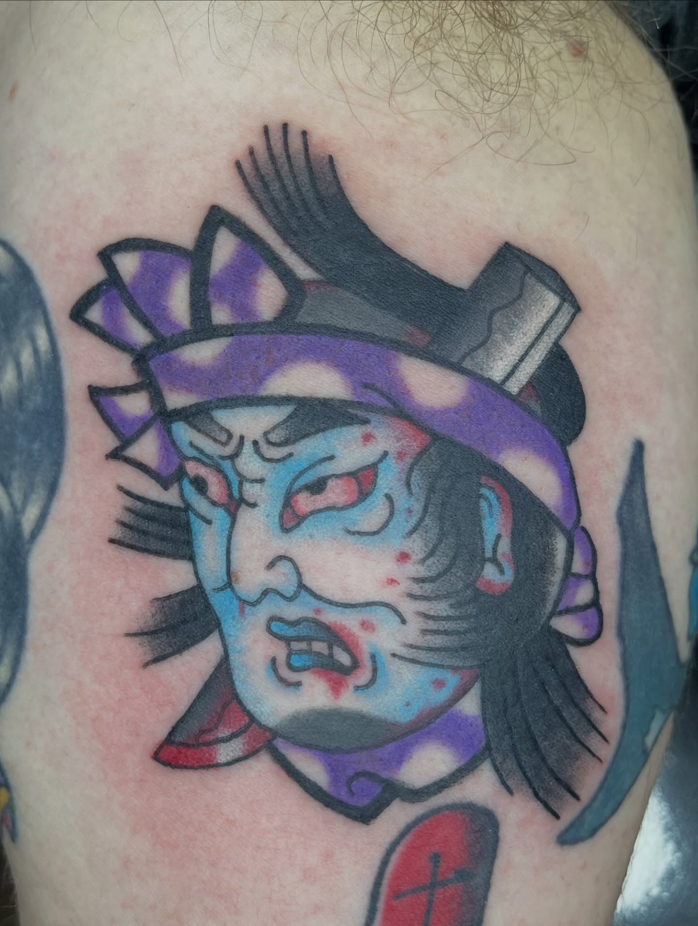Geisha head American traditional tattoo on the shoulder by Brian Easlon