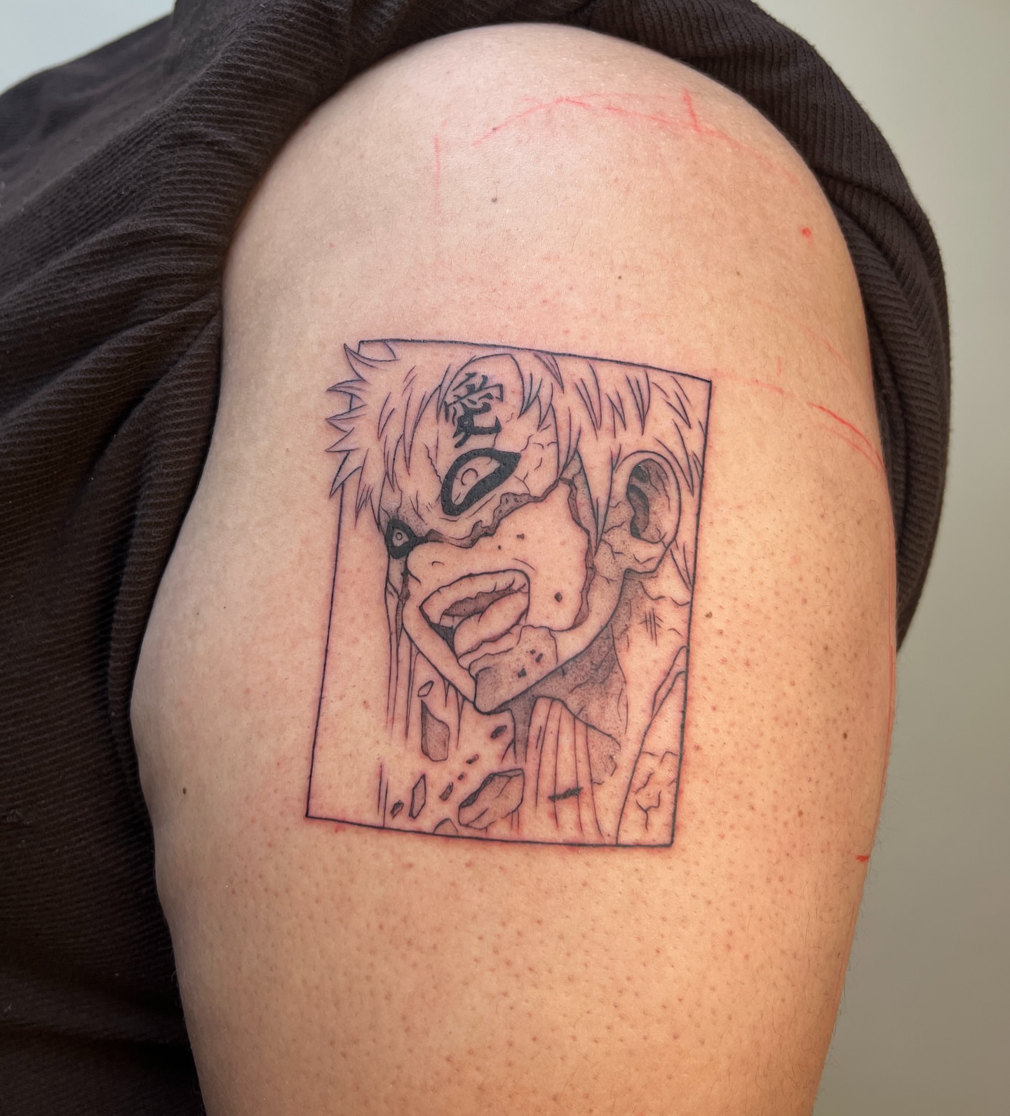 Anime character anime tattoo on the shoulder by Diana García