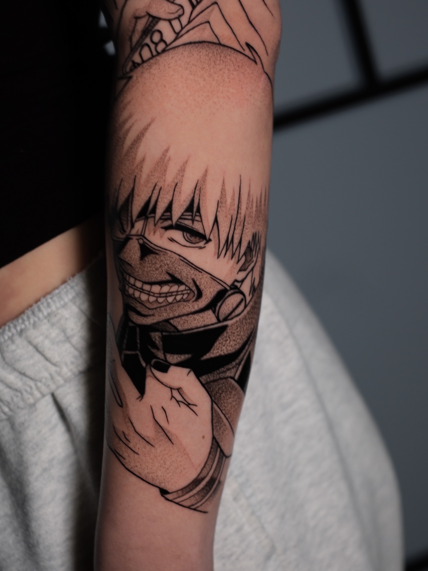 Tattoo by @yakir.tattooer — dotwork, anime