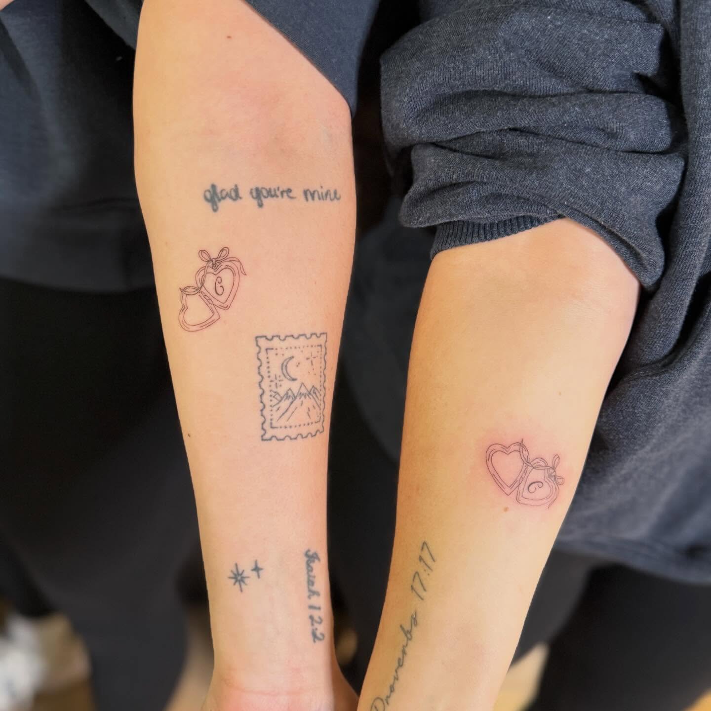 Heart and ribbon fine line tattoo on the forearm by Fineline Tattoos π€ Hailey L.