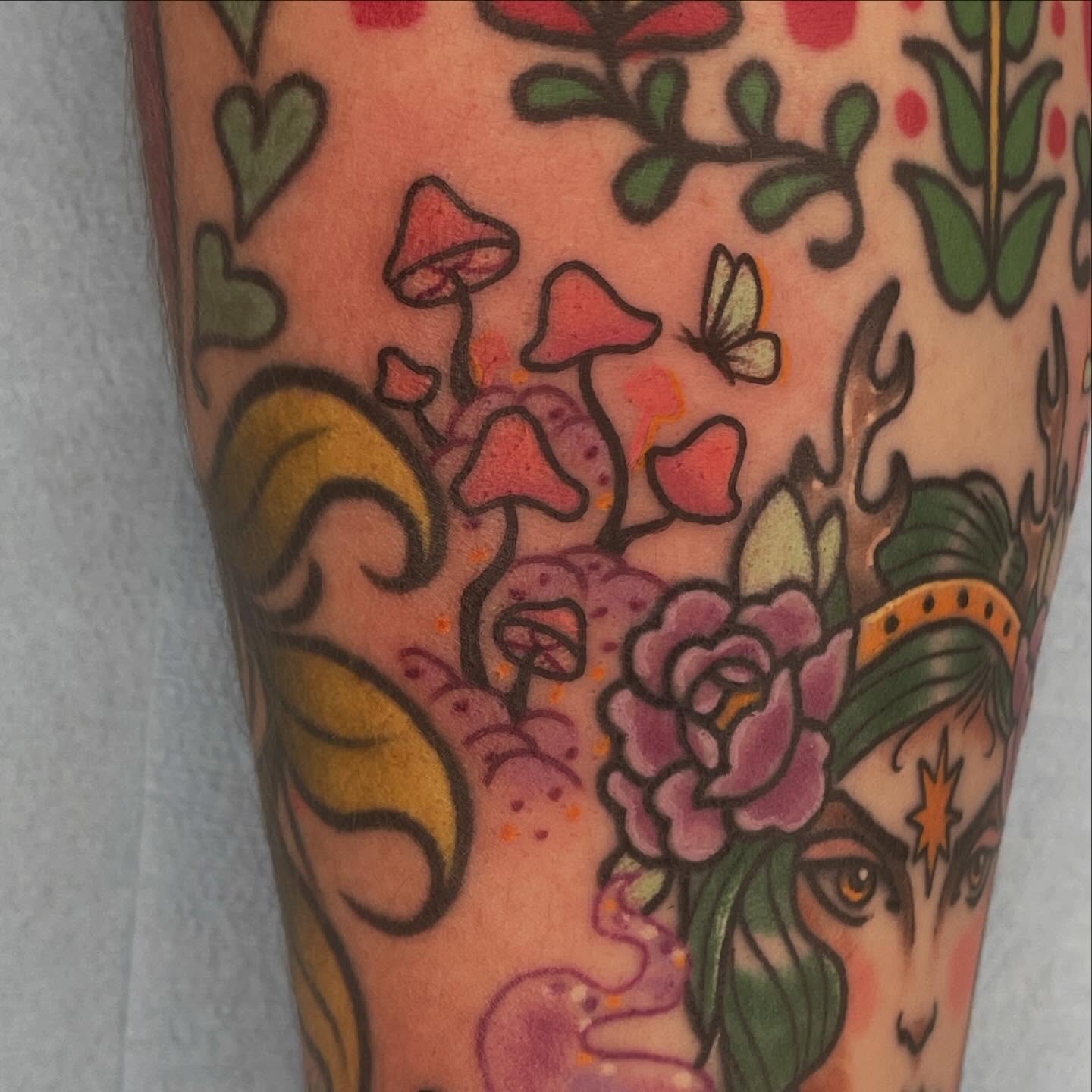 Floral fantasy American traditional tattoo on the forearm by Beeker, Bellingham, Washington
