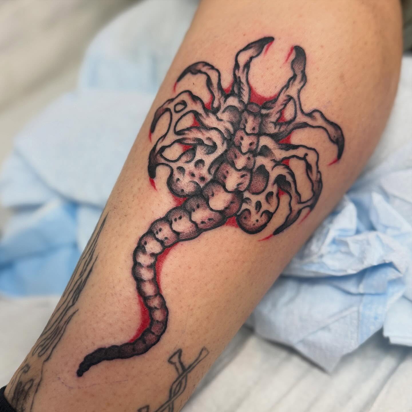 Tattoo by @meathookmanicure — black_and_grey