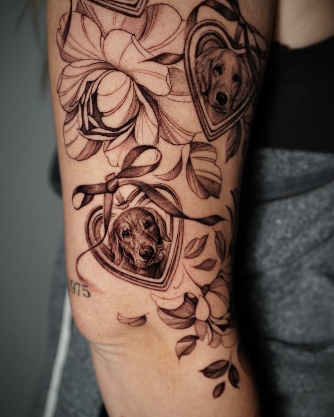 Dog portrait realism tattoo on the forearm by Sabrina Lakhaysy, Fort Worth, Texas