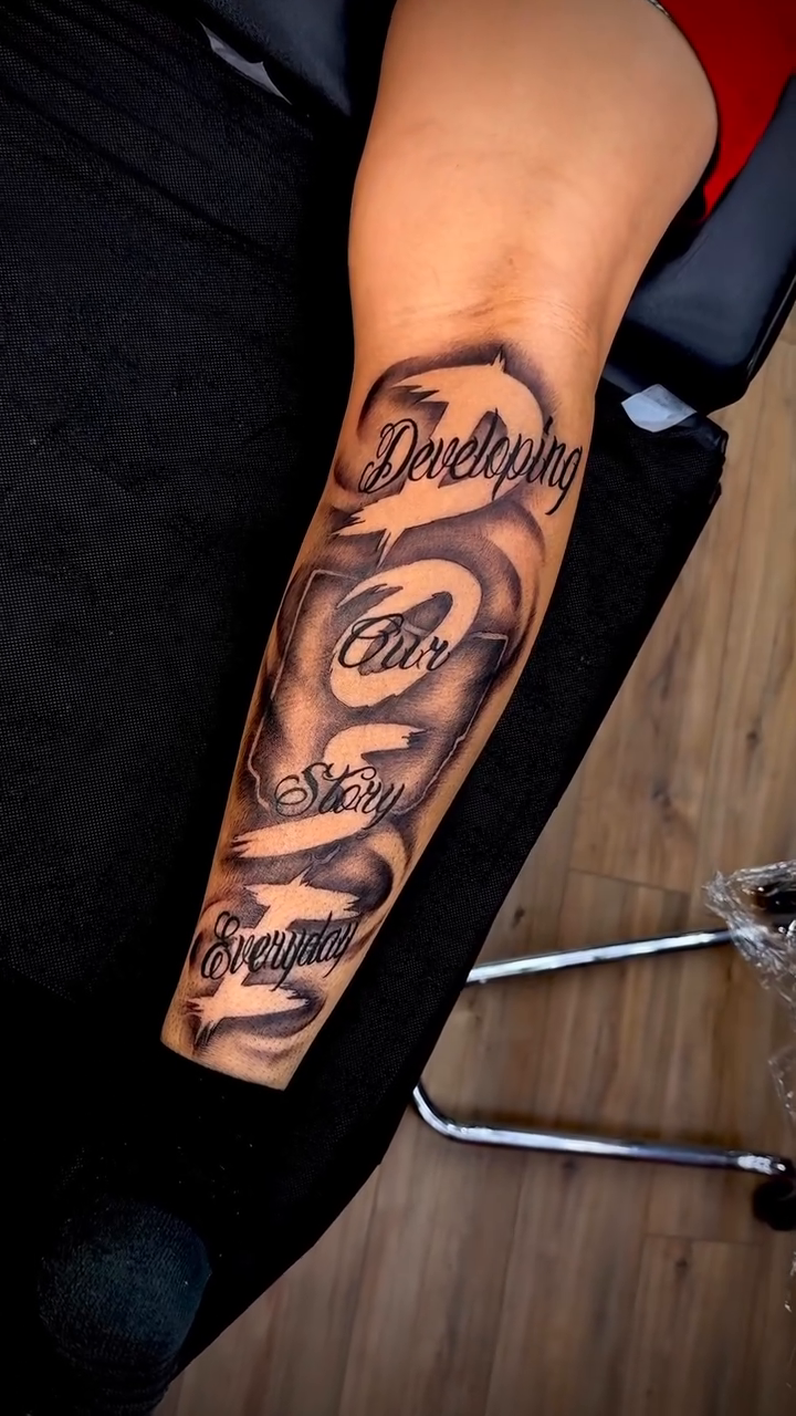 Inspirational text lettering script tattoo by Tatt2T (T King)