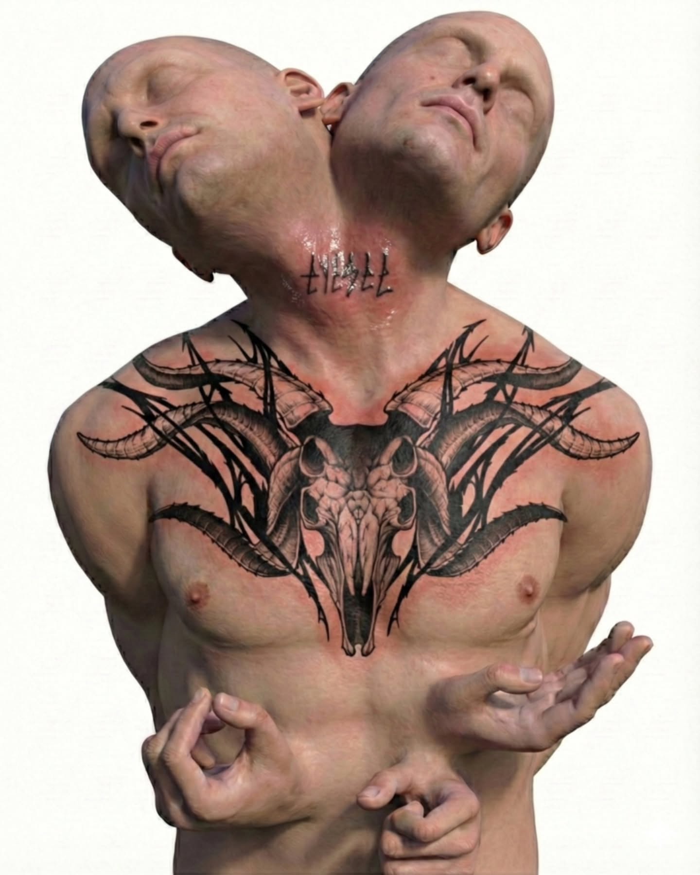 Bull skull black and grey tattoo on the chest by EyeSee Tattoos