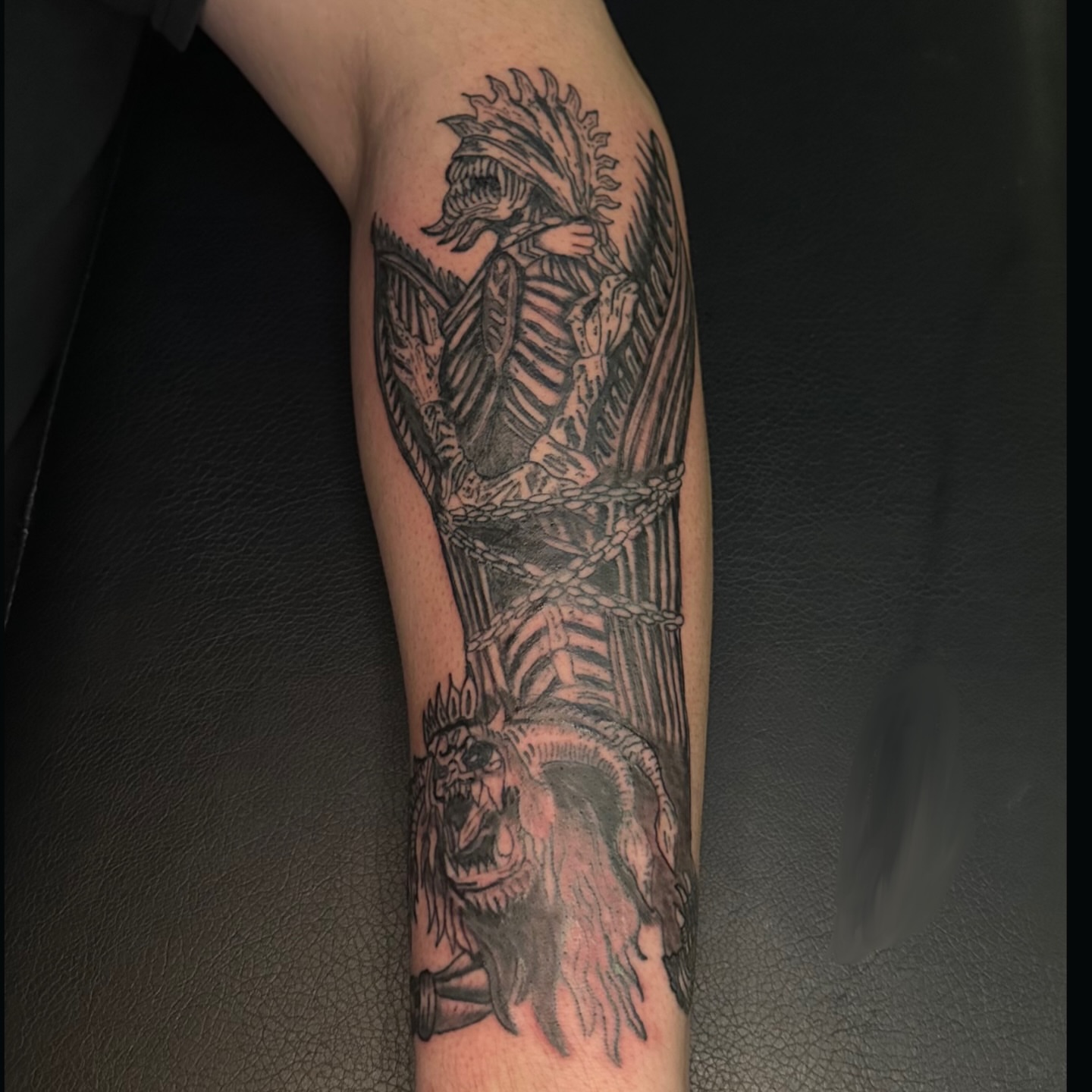 Tattoo by @needlecakeinc — black_and_grey