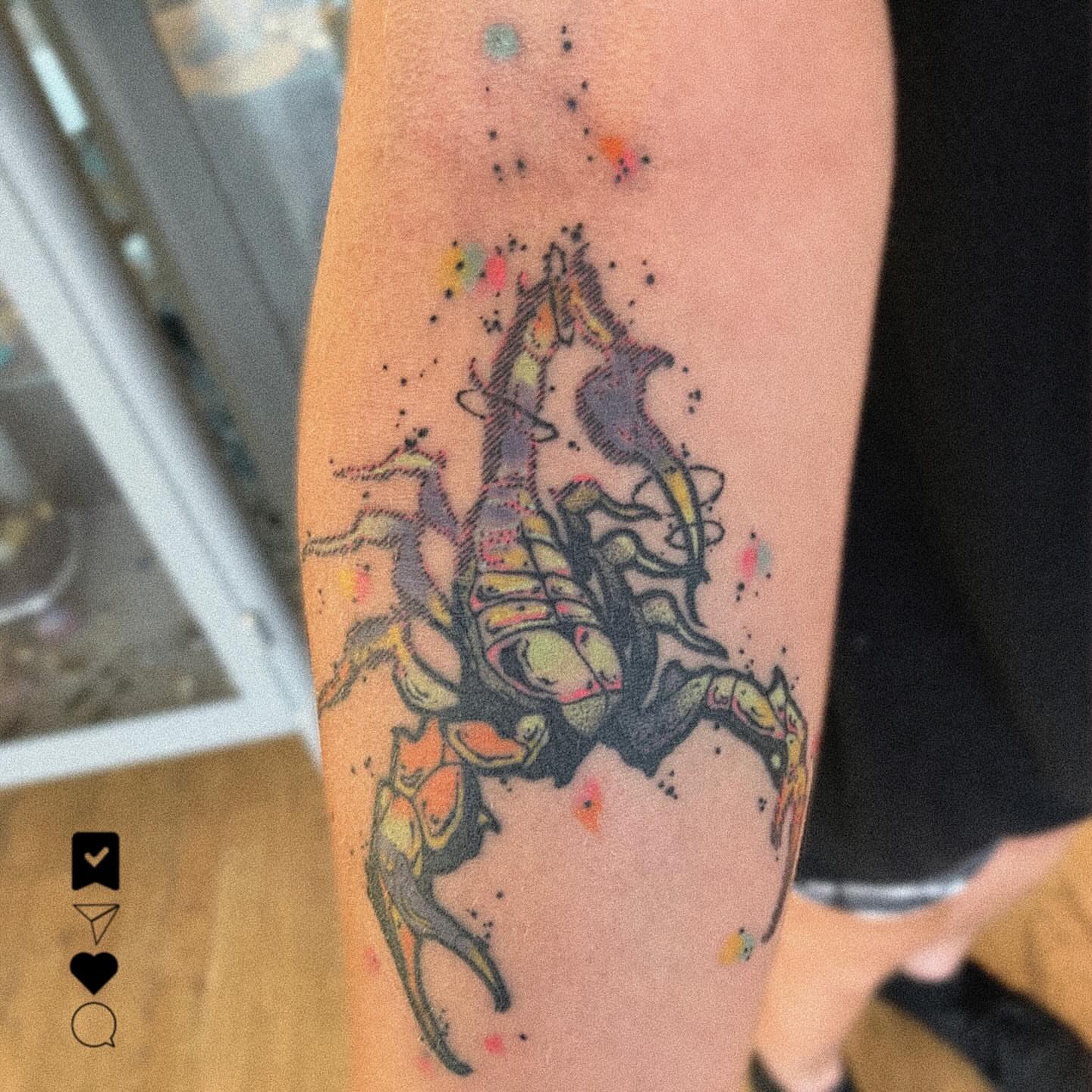 Scorpion dotwork tattoo on the forearm by Ghost Ham Tattoos