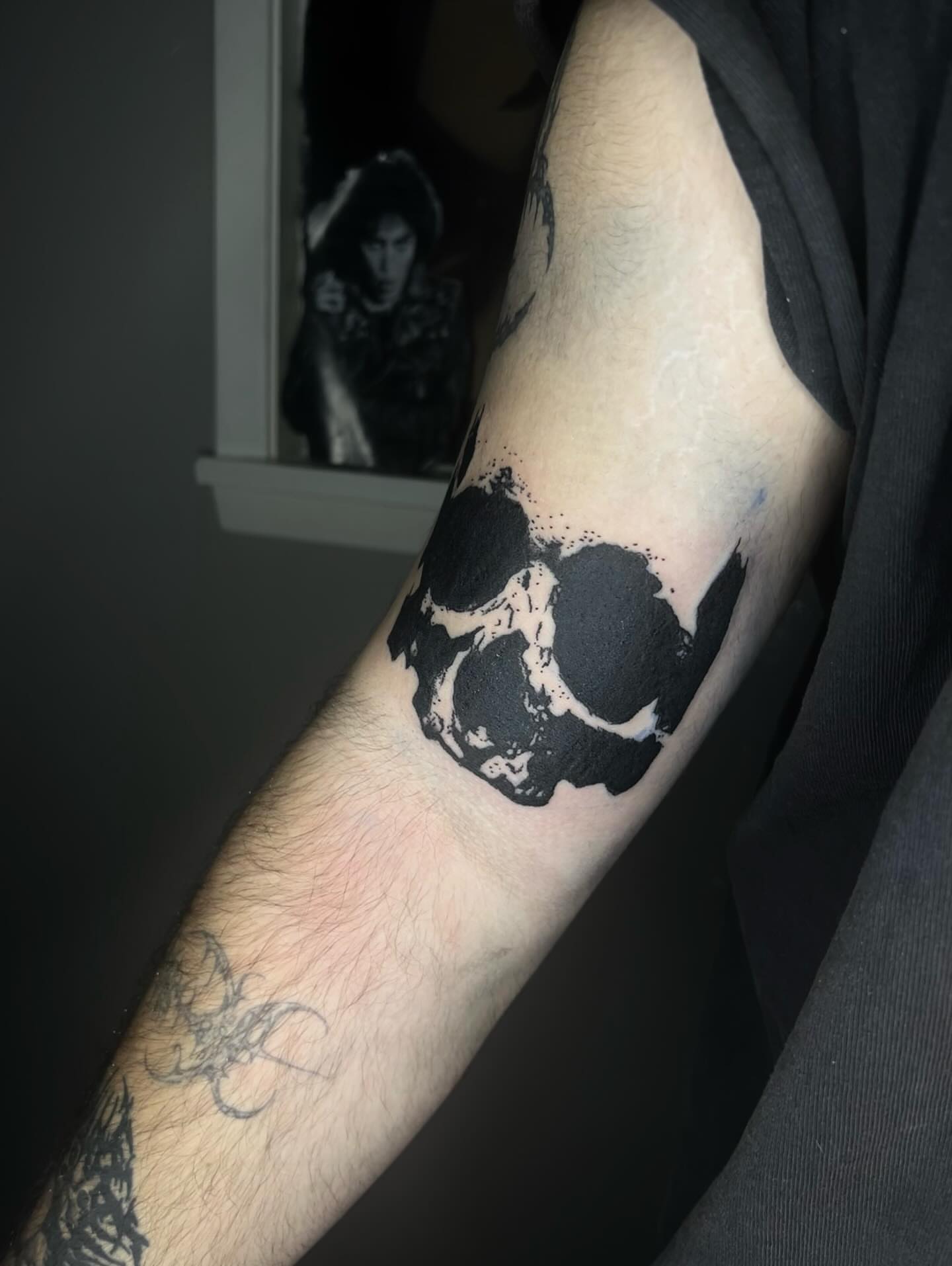 Skull black and grey tattoo on the forearm by @halfwit__