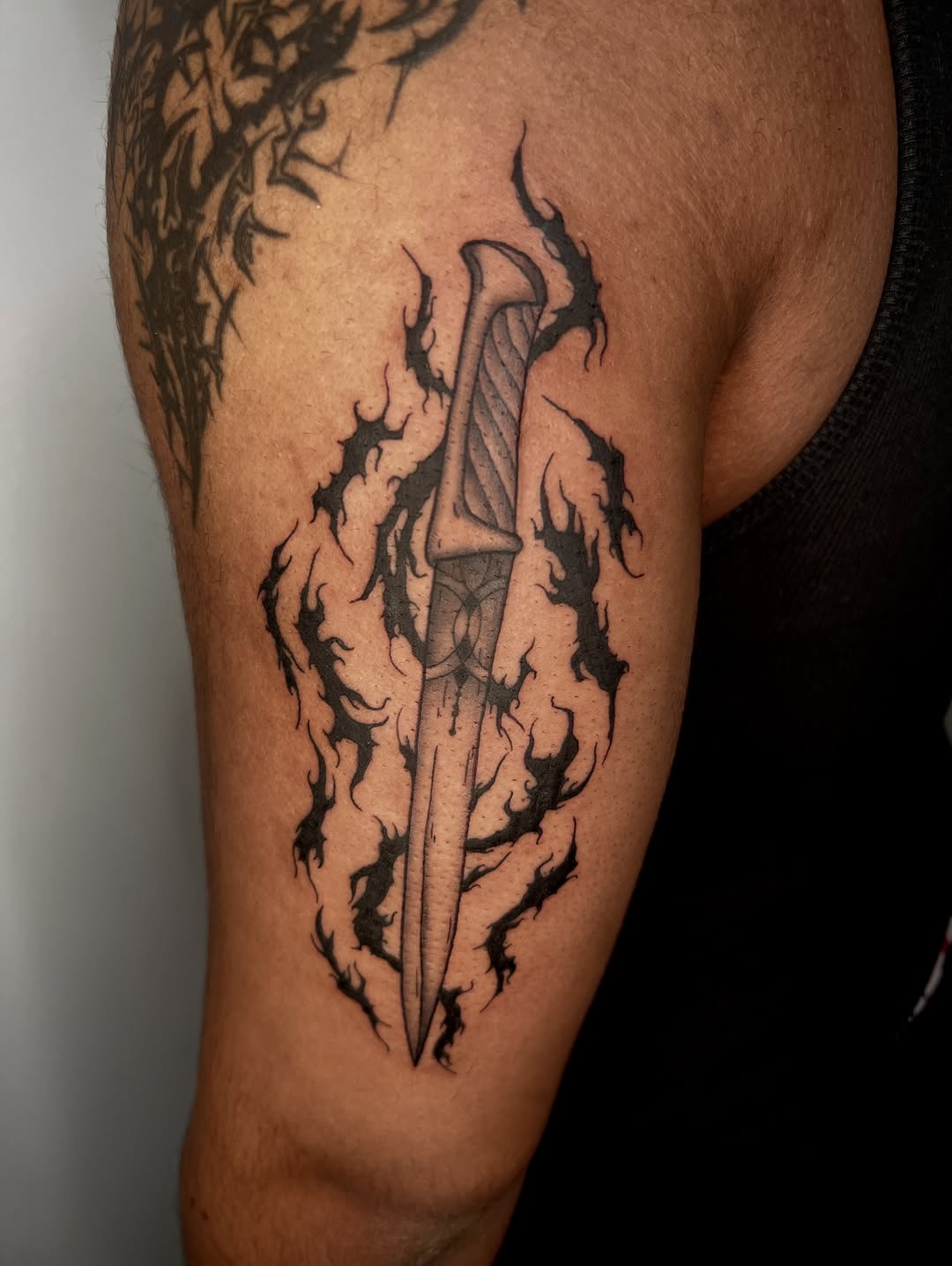 Tattoo by @blair_witch_ink — black_and_grey, dark_realism