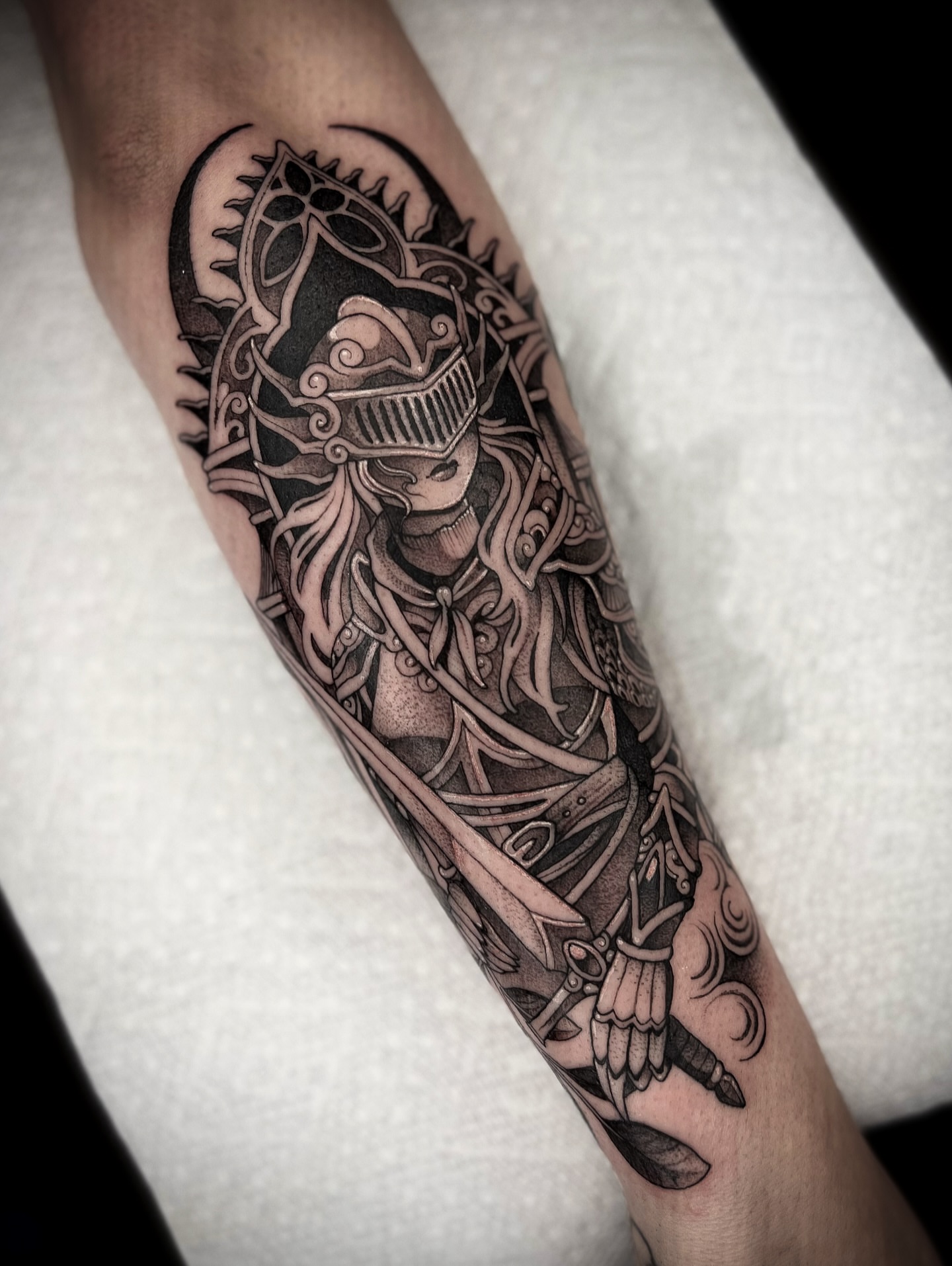 Female warrior realism tattoo on the forearm by Kaysee Shuster