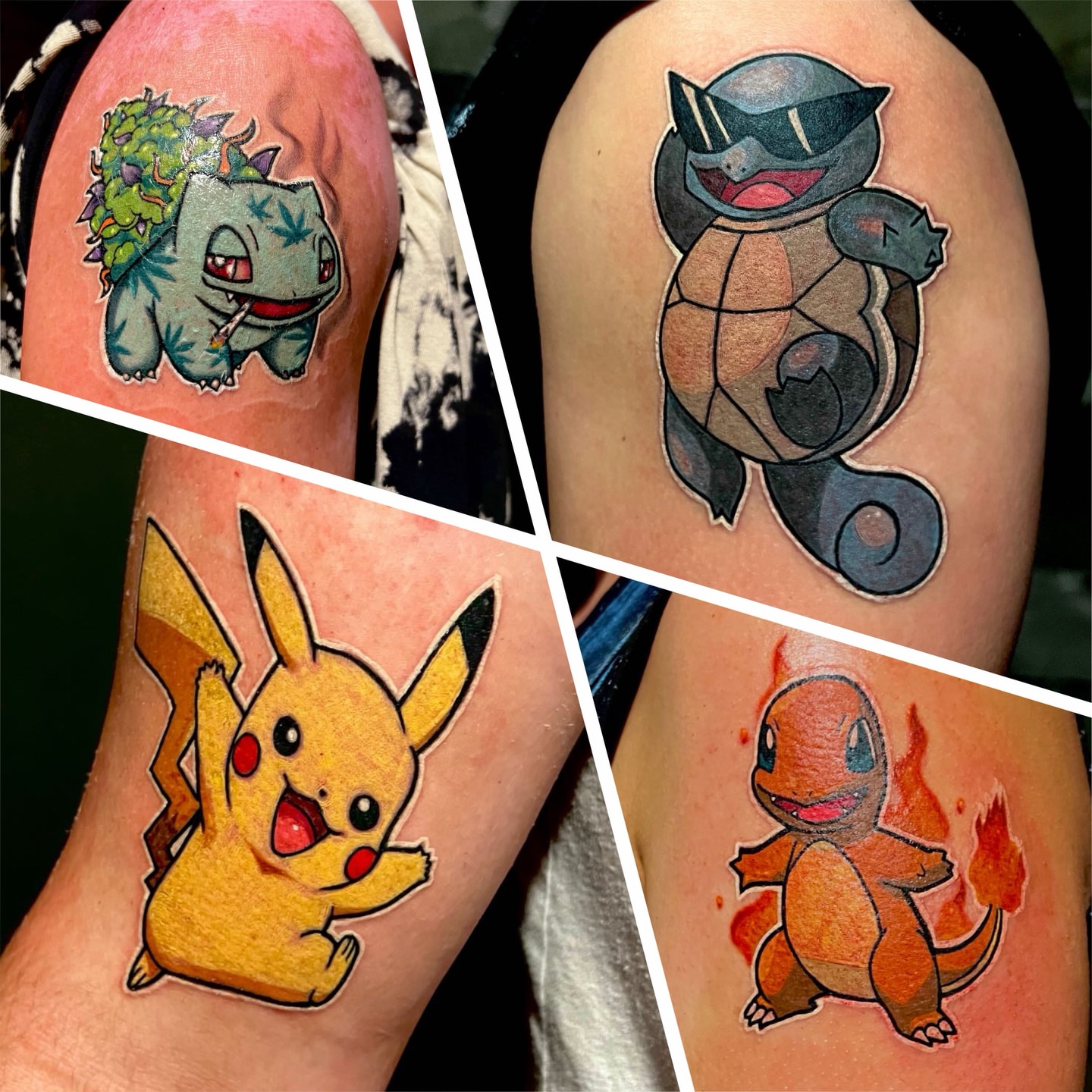 Pokemon characters illustrative tattoo on the upper arm by 𝓡𝓪𝔂𝓬𝓱𝓲𝓵𝓵 [ᴛᴀᴛᴛᴏᴏ ᴀʀᴛɪꜱᴛ] 💚