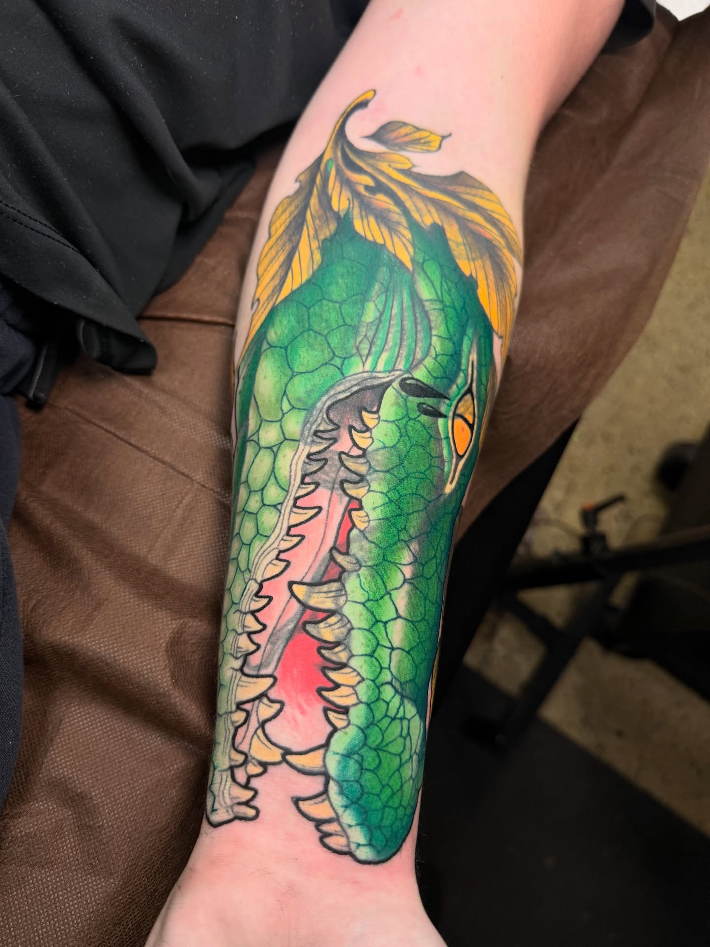 Dragon new school tattoo on the forearm by Jhon