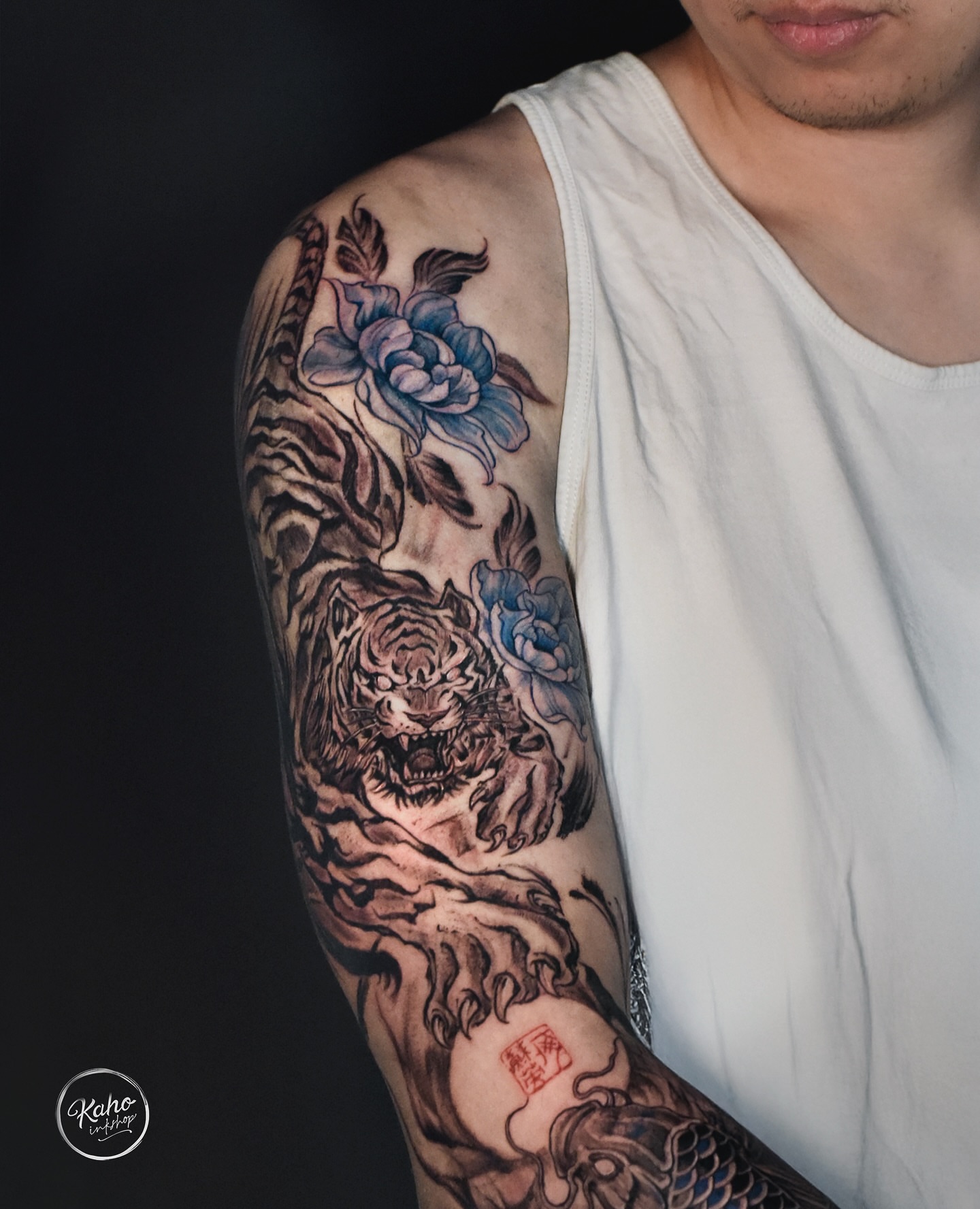 Tattoo by @kahoinkshop — japanese_irezumi, black_and_grey