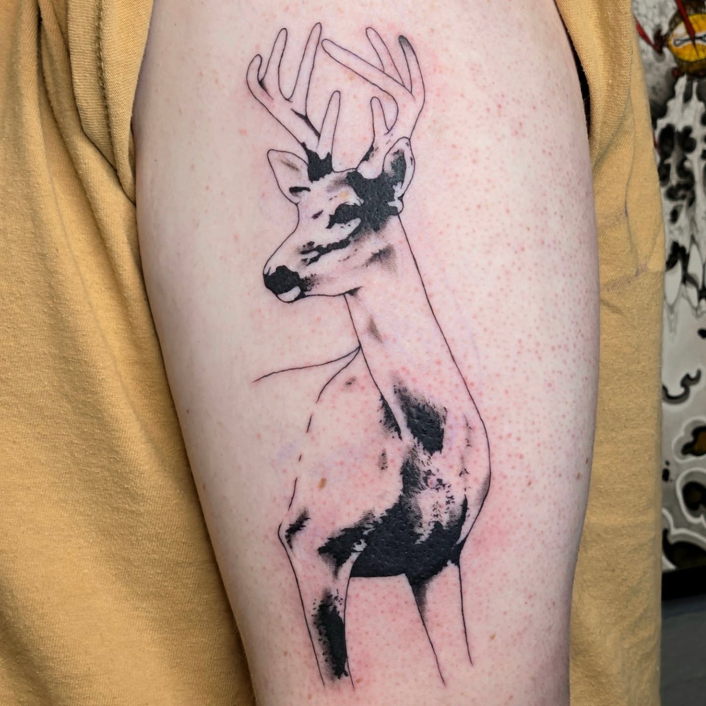 Deer black and grey tattoo on the forearm by alec