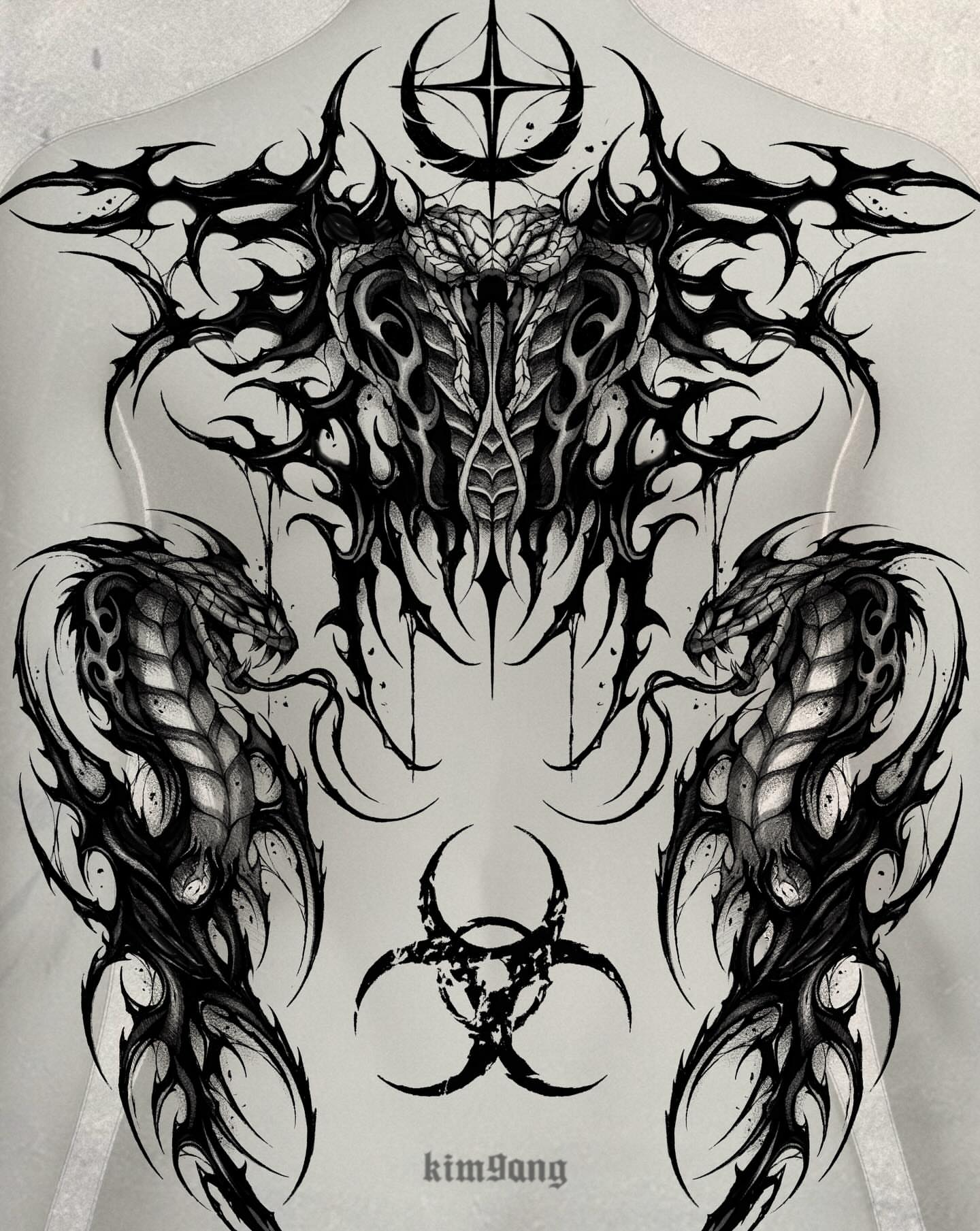 Dragon tribal tattoo on the chest by Kimgang 김강