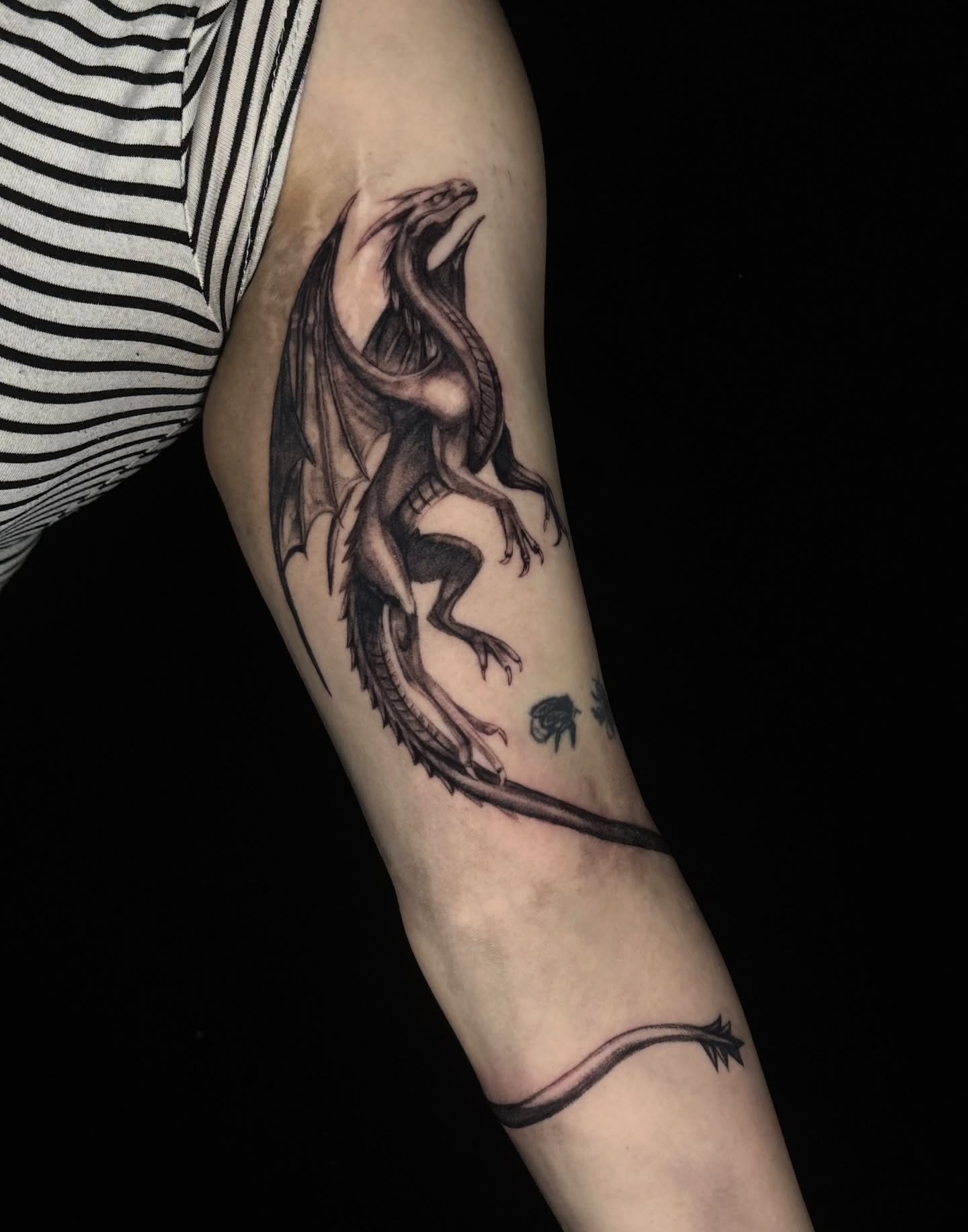 Dragon realism tattoo on the forearm by jordy
