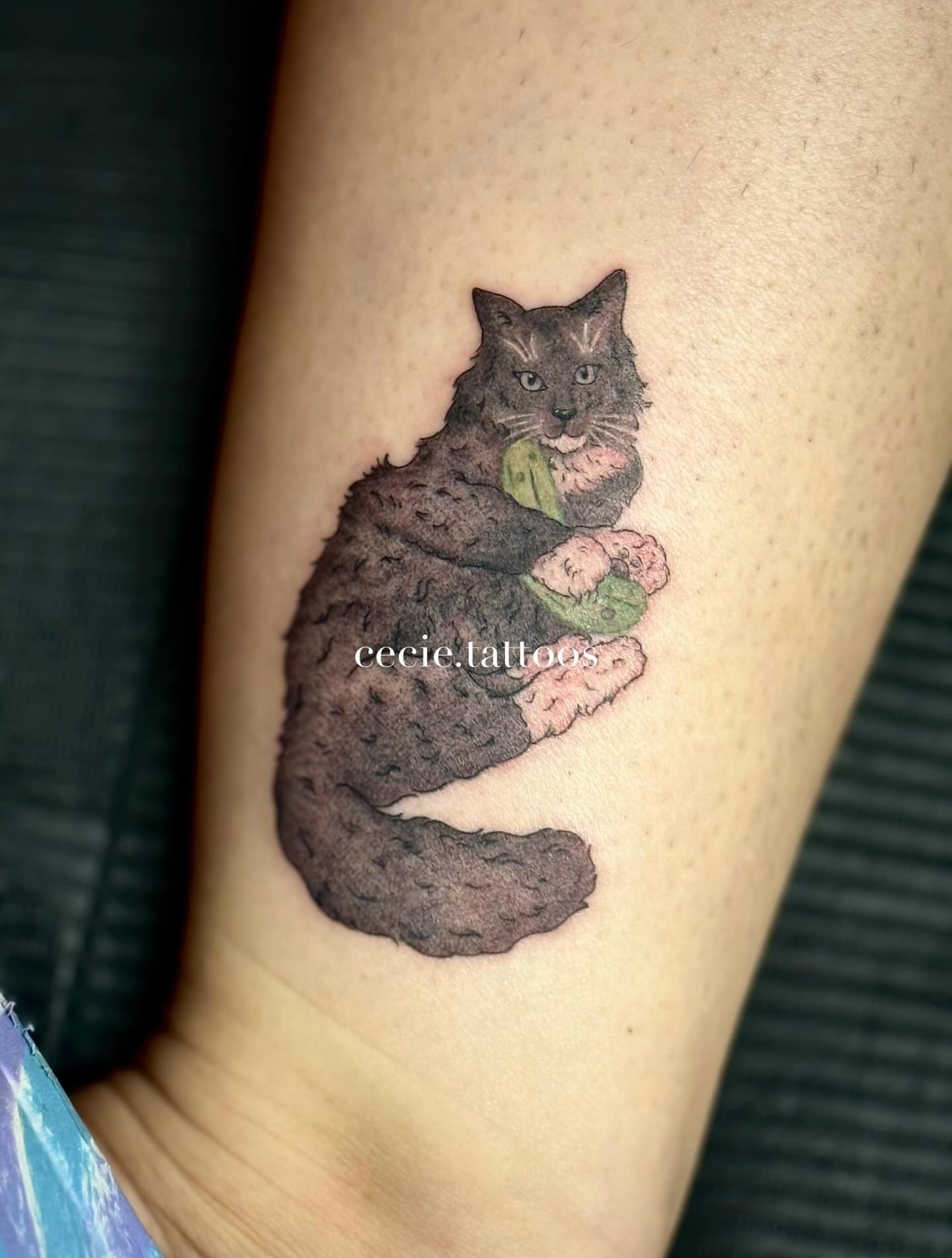 Cat realism tattoo on the forearm by cecie moua