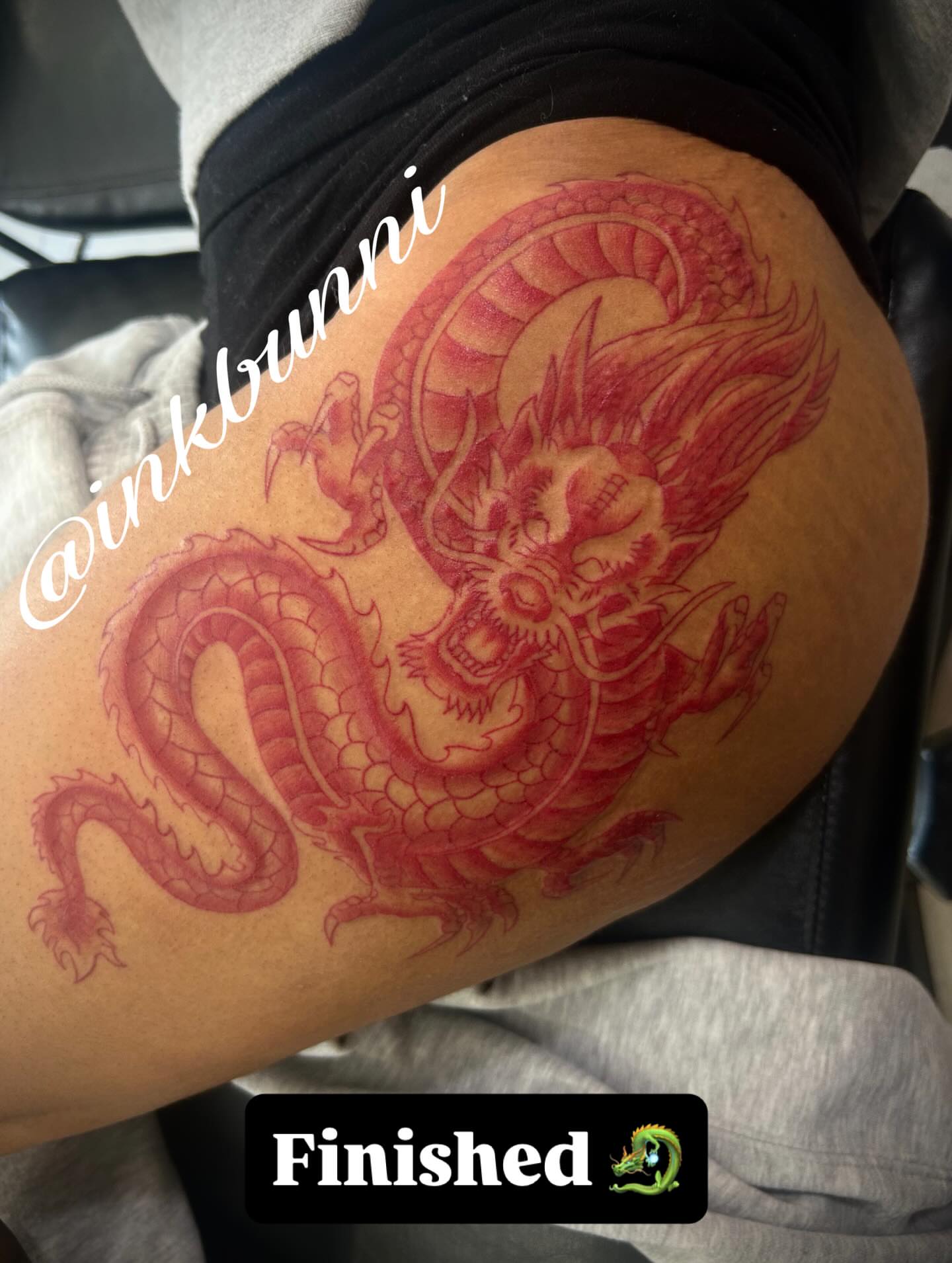Dragon japanese irezumi tattoo on the thigh by Hailey Aka inkbunni, Detroit, Michigan