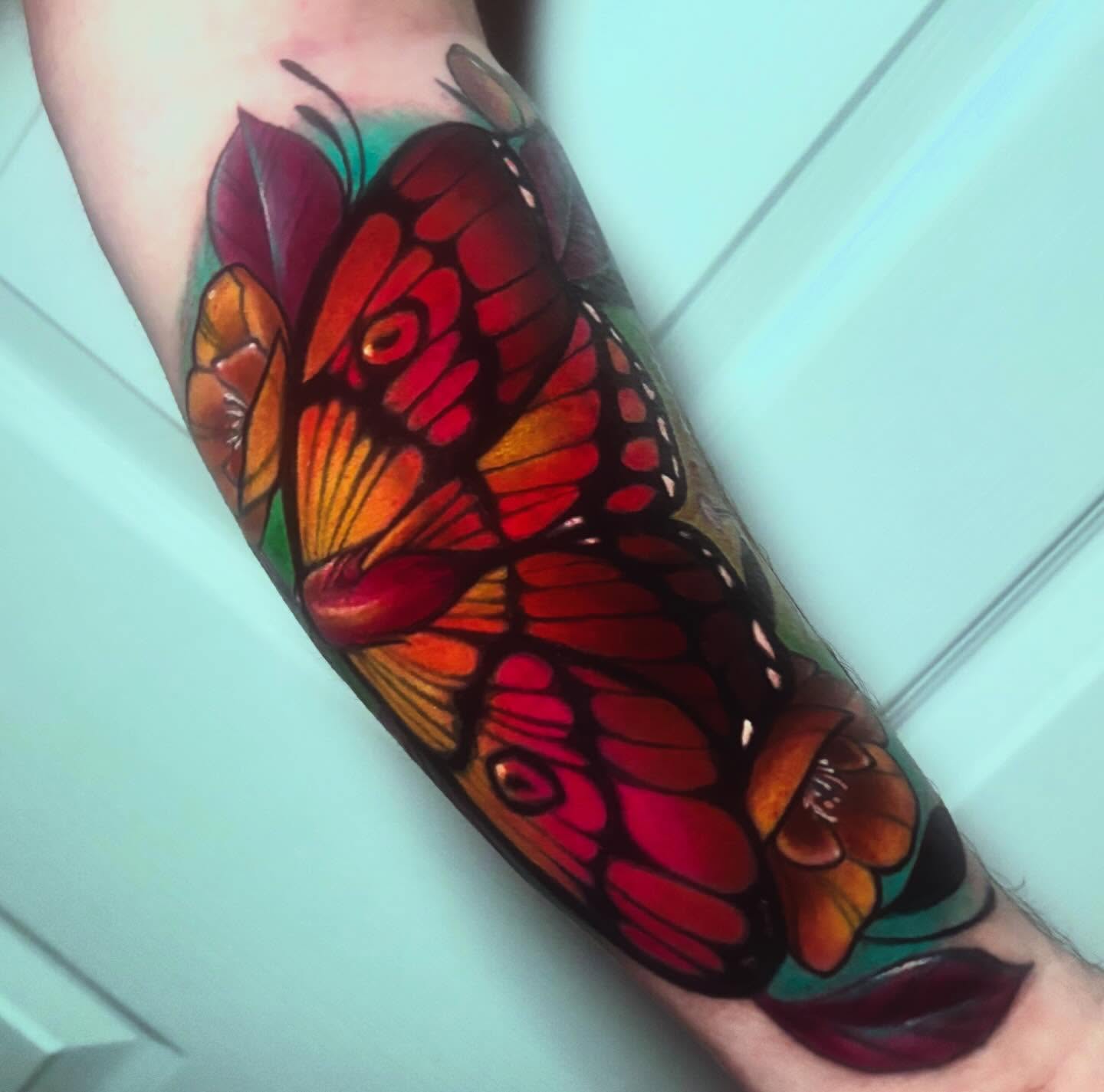 Butterfly realism tattoo on the forearm by Alle