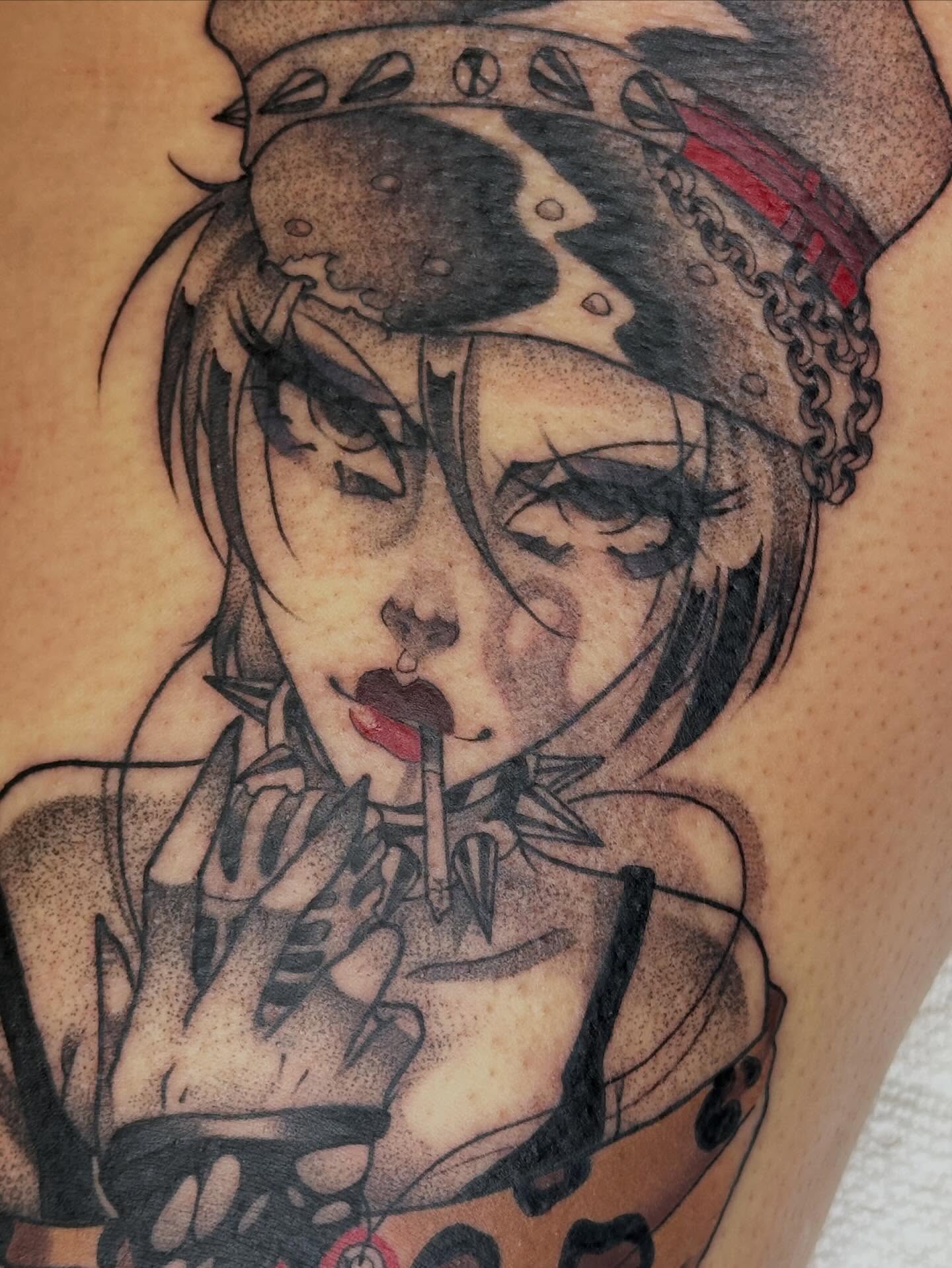Woman smoking dotwork tattoo on the shoulder by 𝔅𝔞𝔱𝔅𝔬𝔫𝔢 🦇Mariah Hernandez