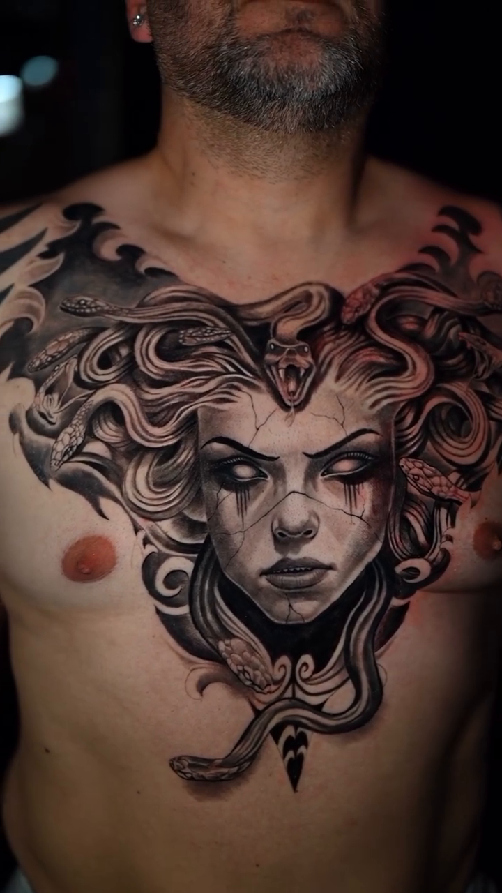 Medusa portrait realism tattoo by Tam Nguyen