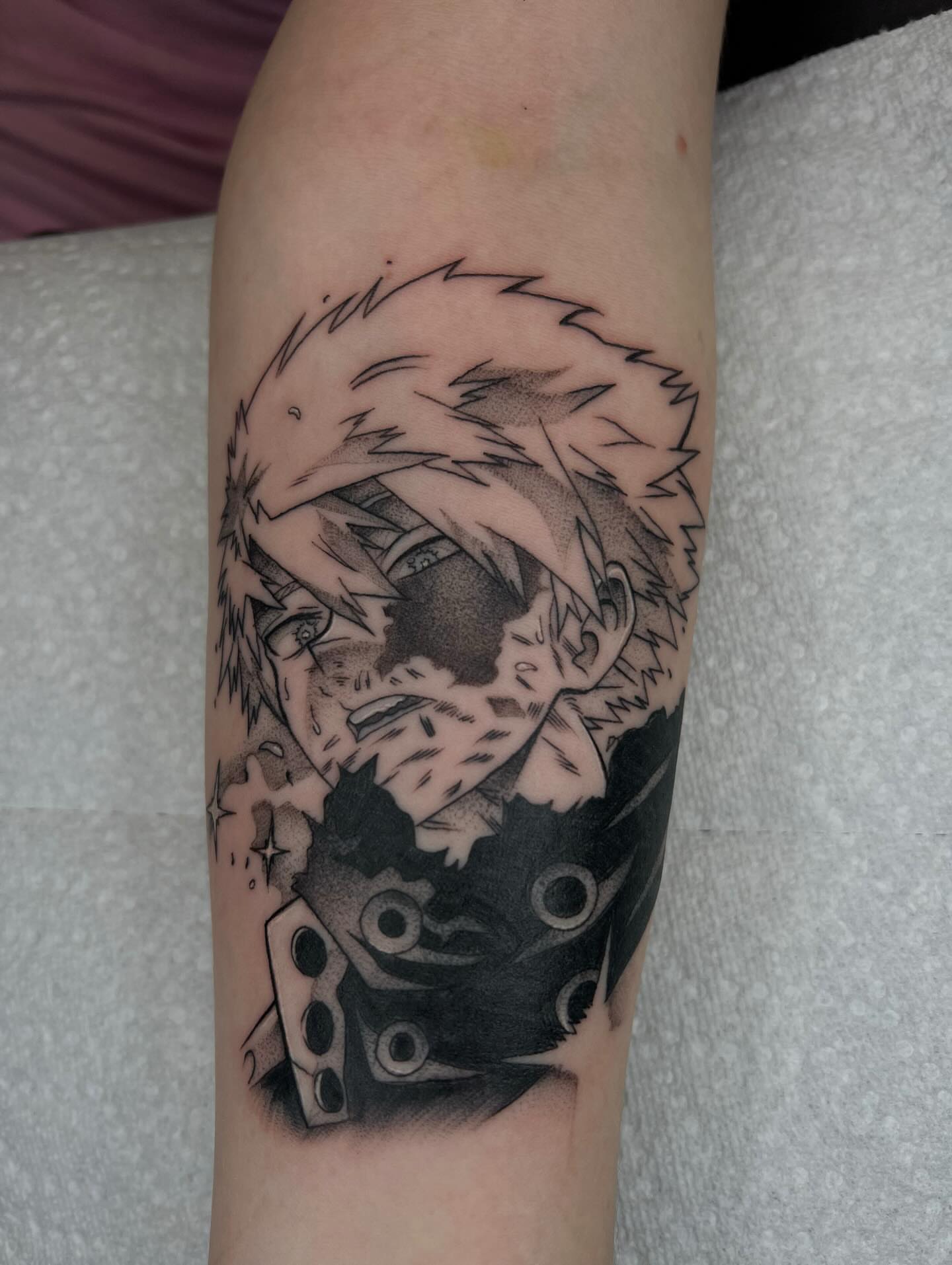 Tattoo by @officialdrayaartink — black_and_grey, anime