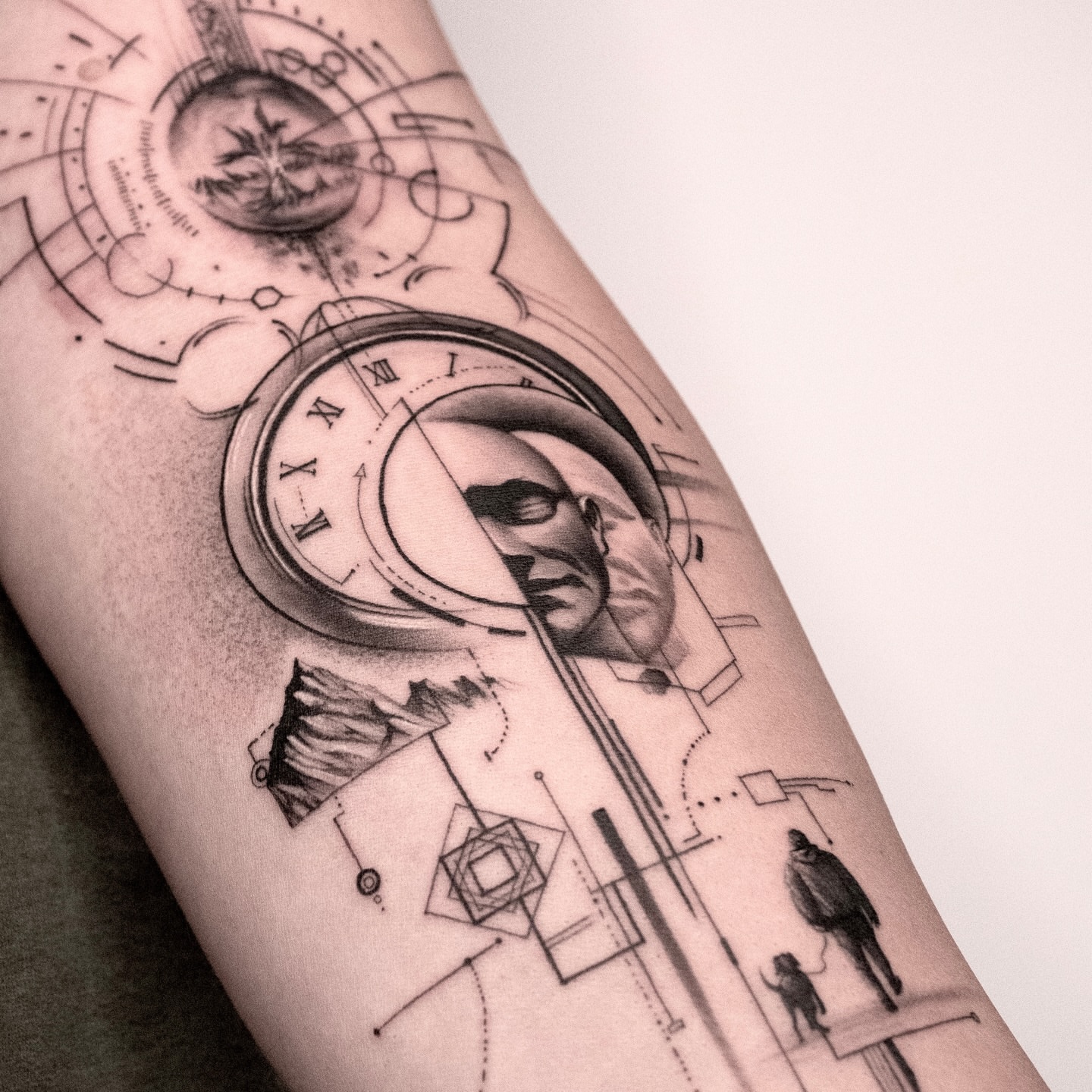 Abstract geometric design geometric tattoo on the forearm by János Bozóki, Budapest, Hungary