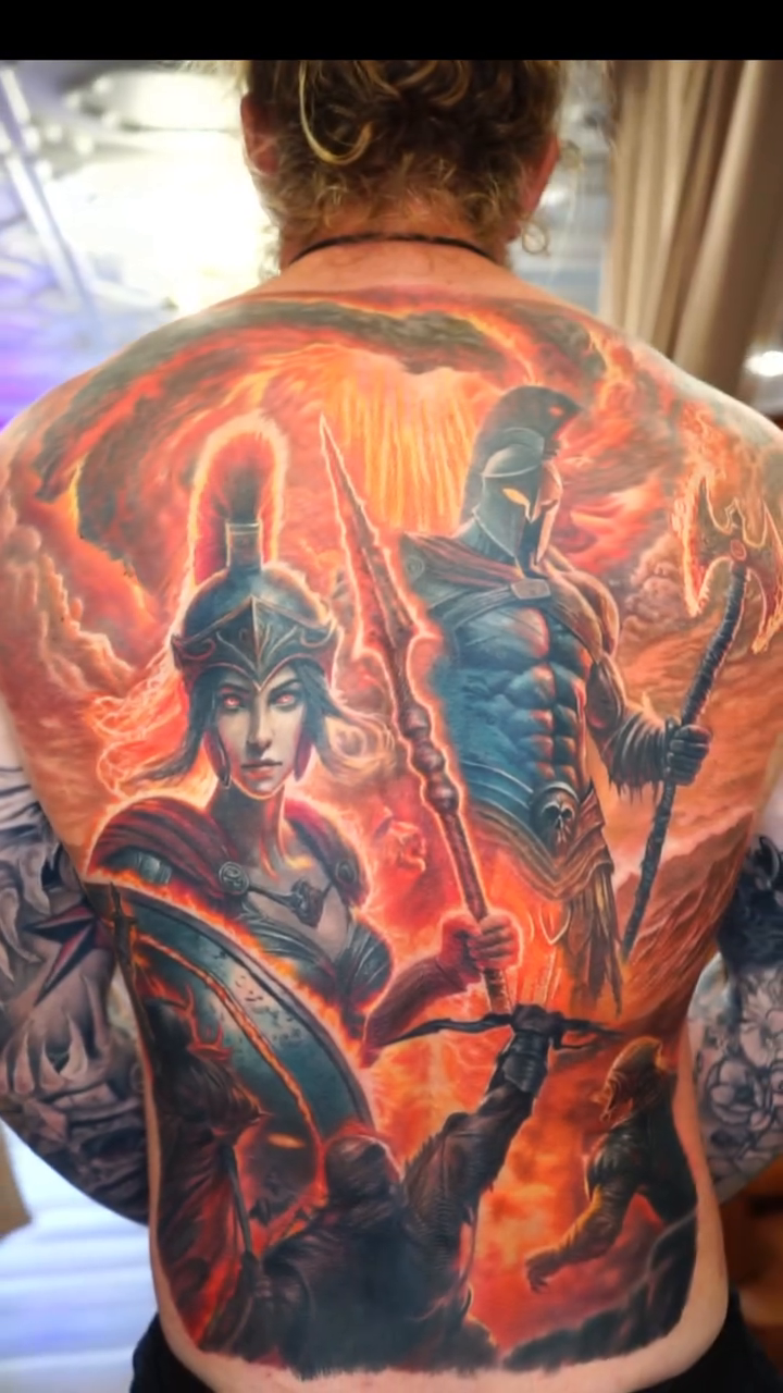 Warriors in battle realism tattoo by Tony Johnson - Tattoo Artist, Huntsville, Alabama