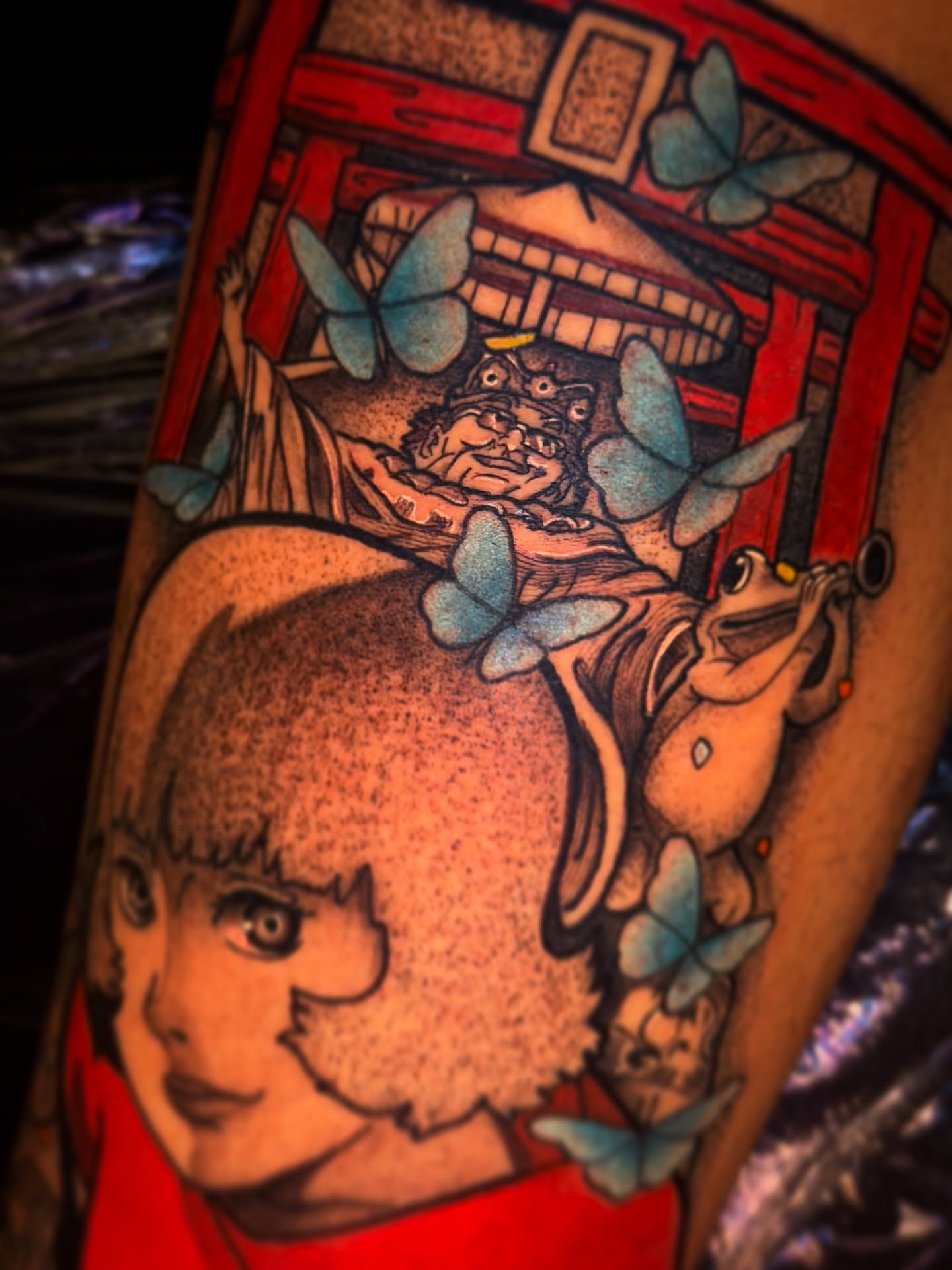 Child's head dotwork tattoo on the forearm by Aiden Madrigal