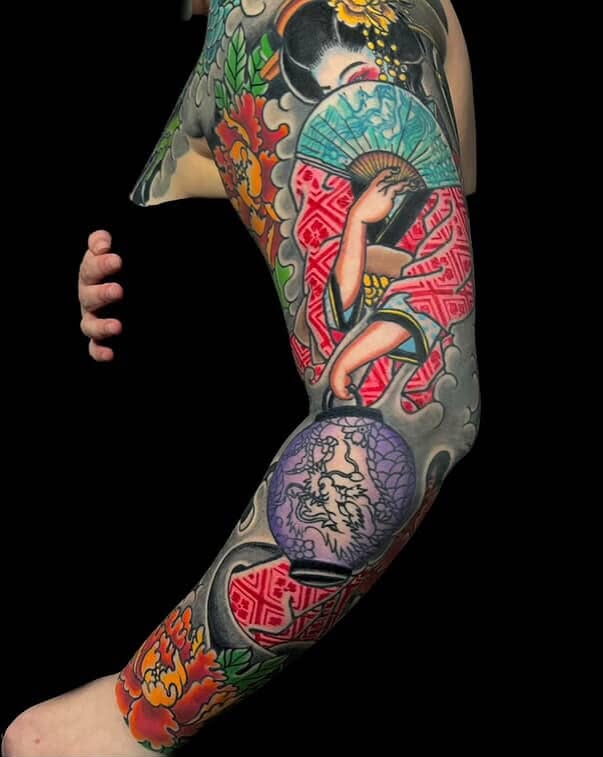 Geisha japanese irezumi tattoo on the forearm by Marcos Rivera, Laredo, Texas