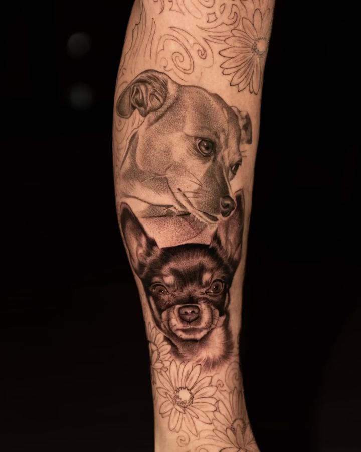 Two dogs realism tattoo by John Perez