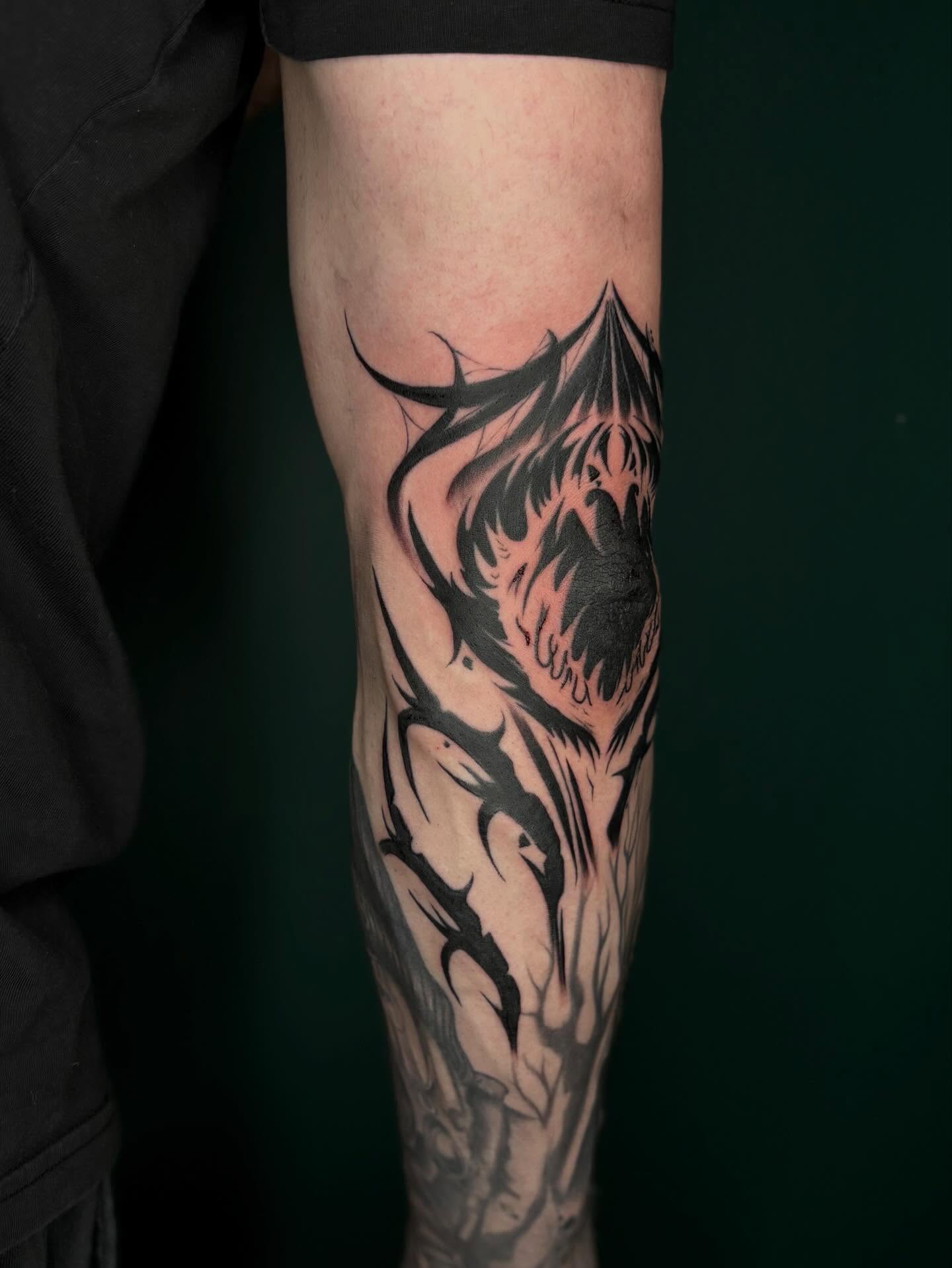 Wolf tribal tattoo on the forearm by ༺☆༻