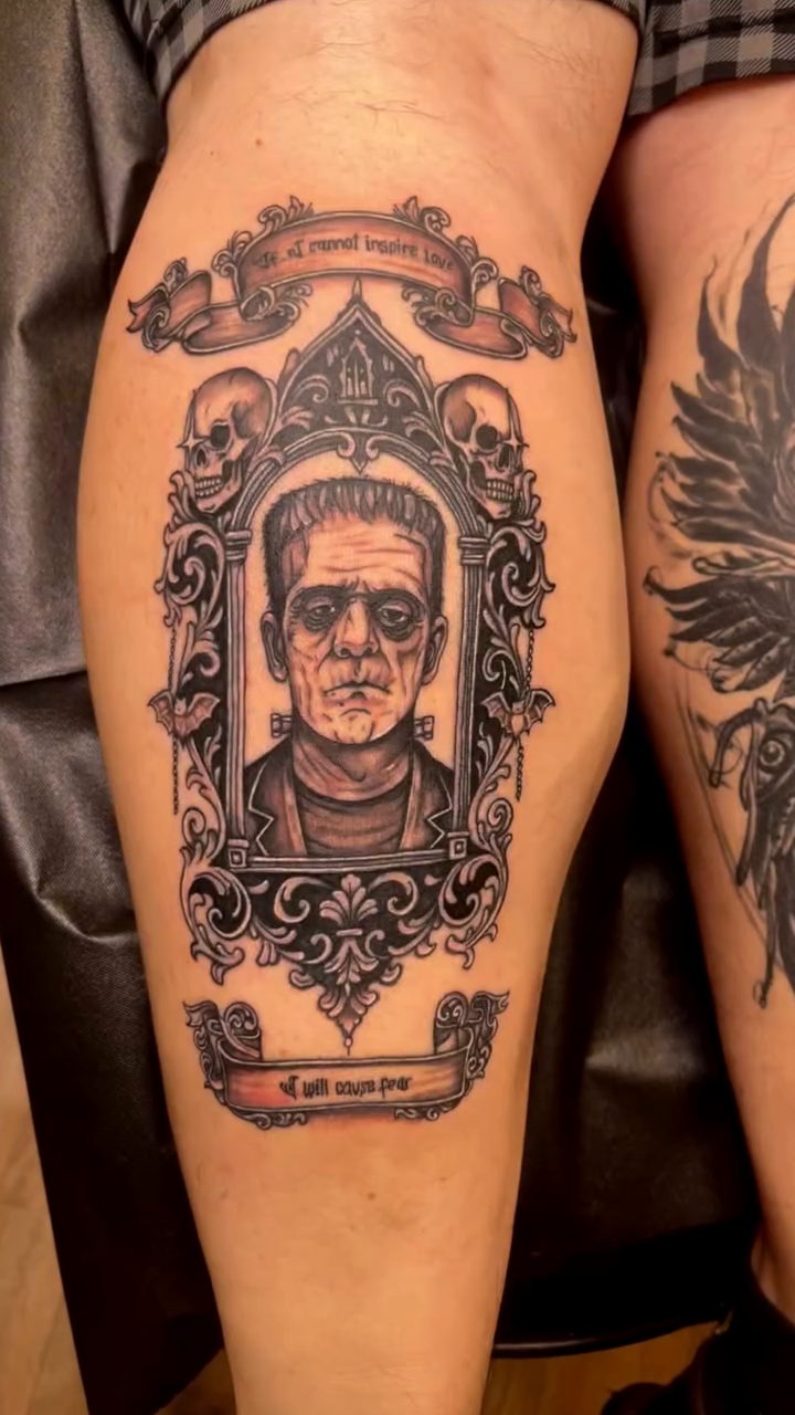 Frankenstein's monster in a frame realism tattoo by Ink by Hailey π