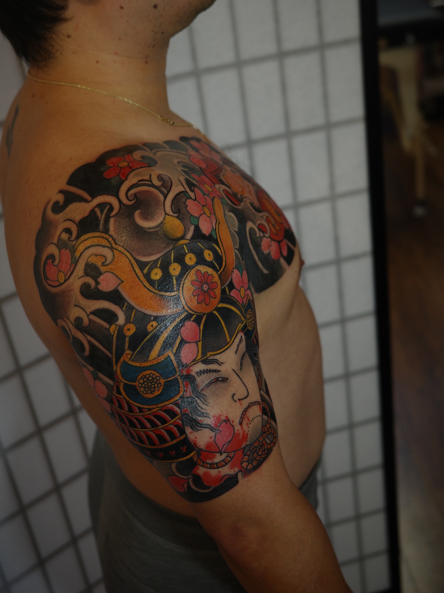 Geisha japanese irezumi tattoo on the shoulder by Innokenty Meshchakov, Portland, Oregon