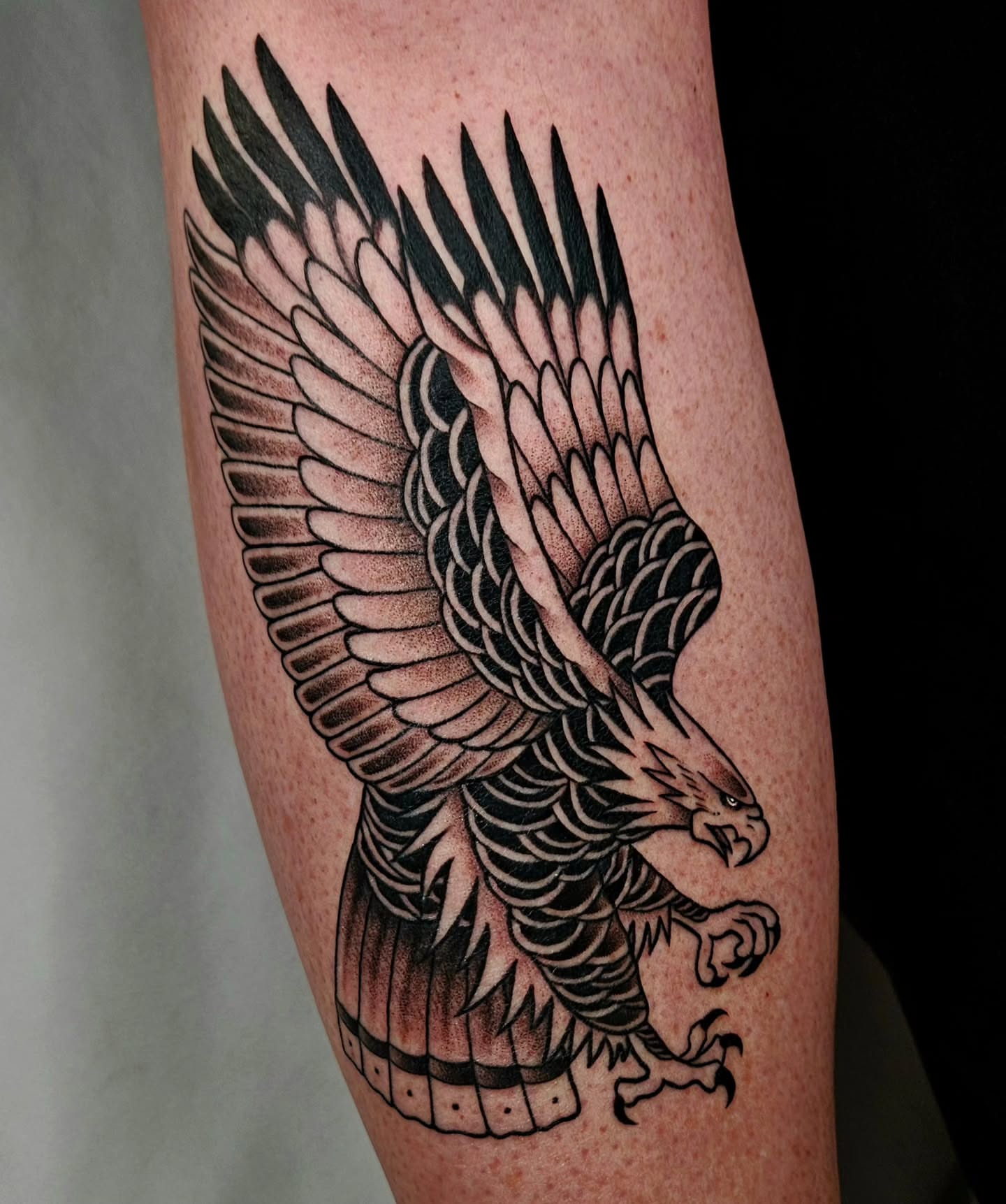Eagle black and grey tattoo on the forearm by Chloe🌿Tattoos