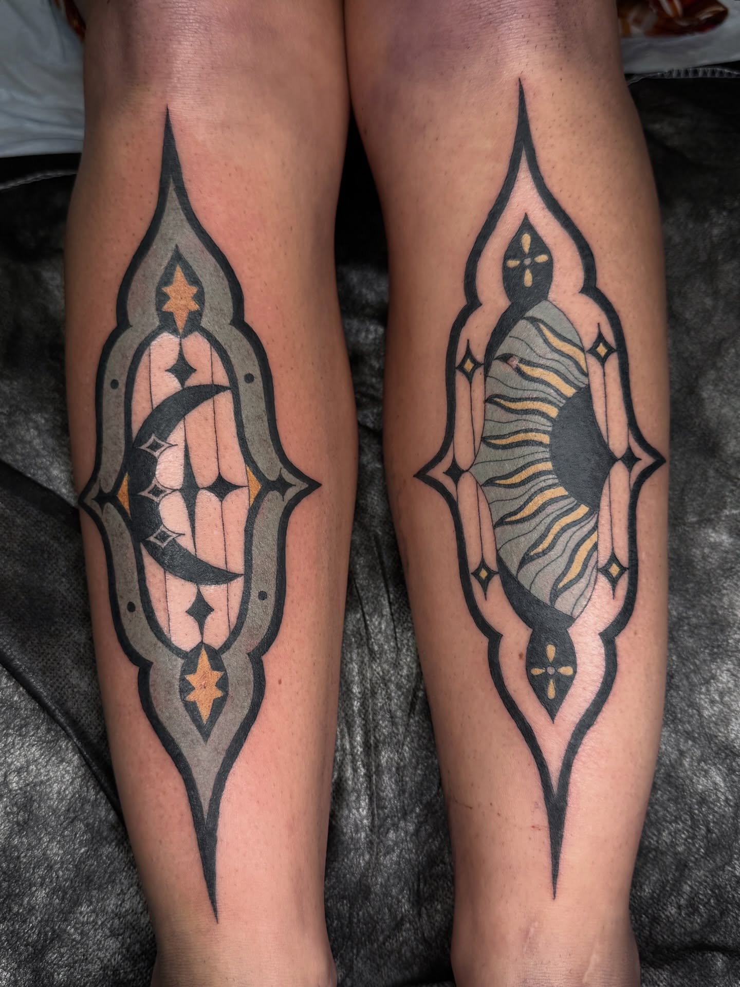 Geometric design geometric tattoo on the leg by lily gustave i tattoo