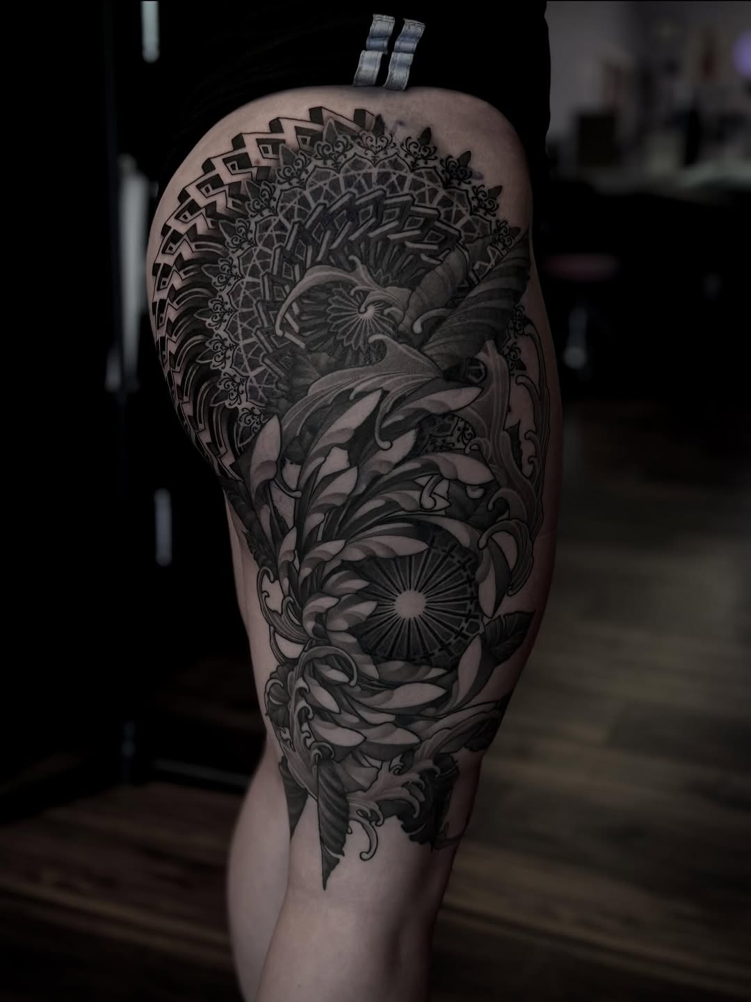 Tattoo by @jymicalkins — black_and_grey, ornamental
