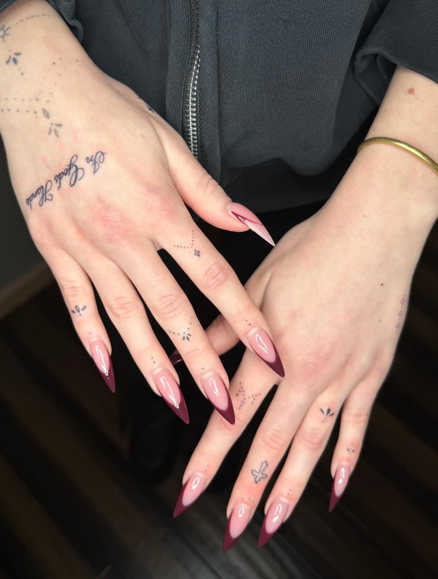 Nail art dotwork tattoo on the hand by Brandi 🕷, Mentor, Ohio
