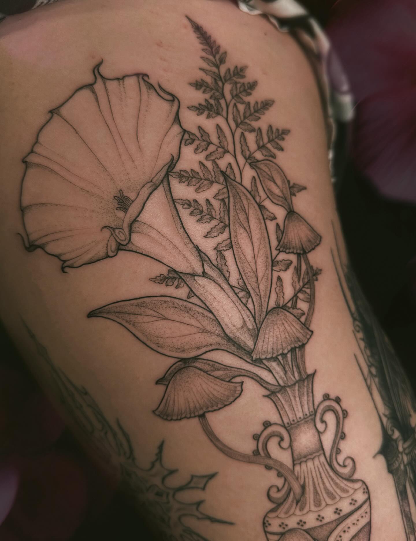 Tattoo by @mushrooomqueen — black_and_grey, realism