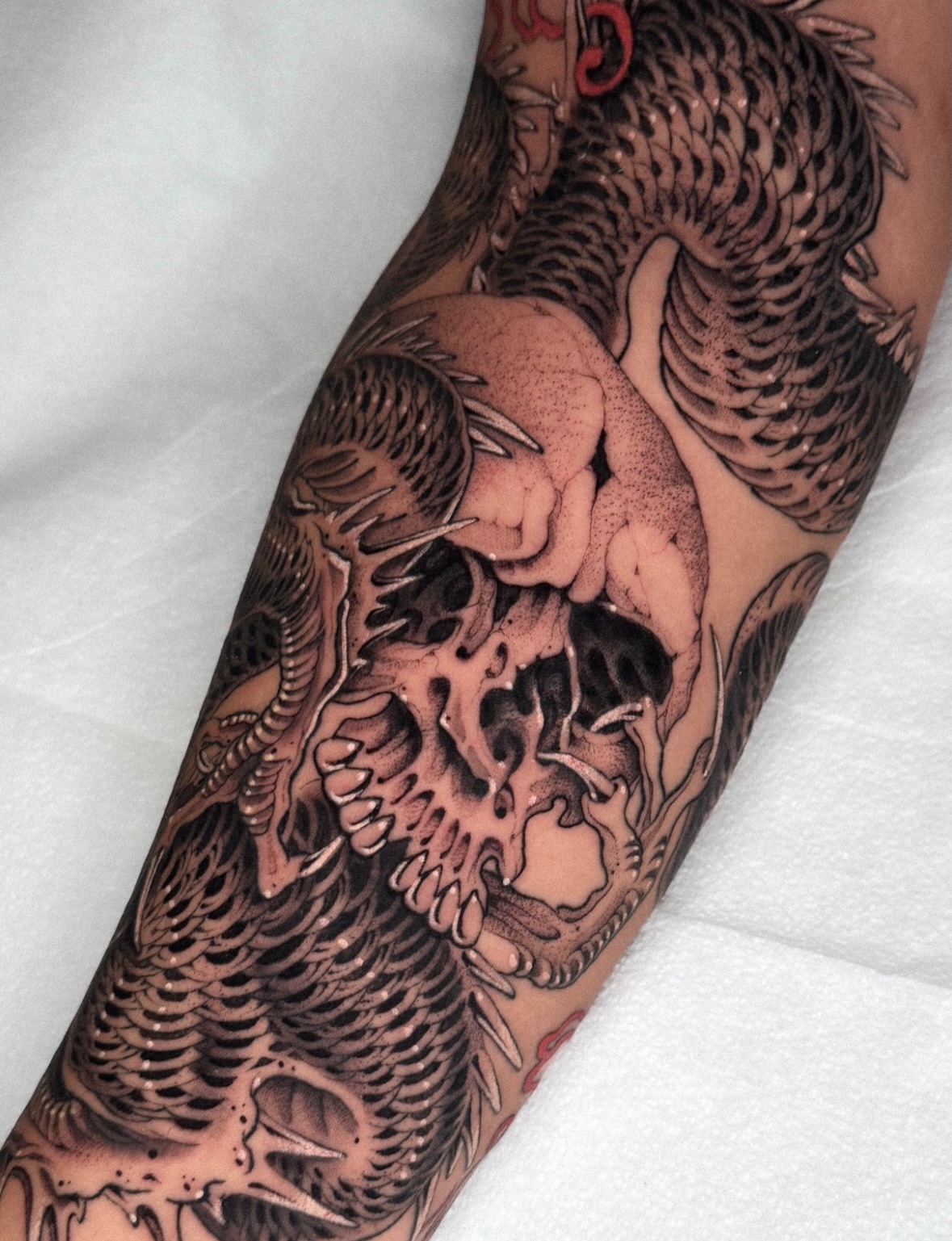 Tattoo by @ellafromhella — black_and_grey, japanese_irezumi
