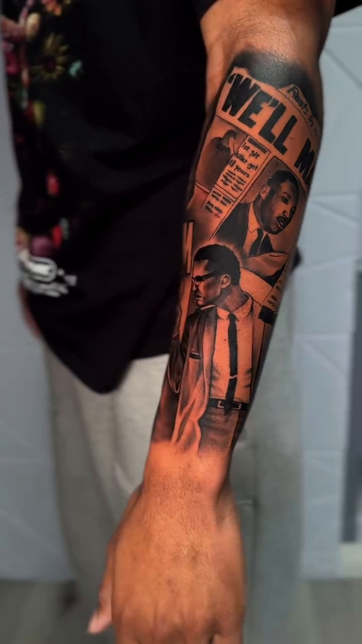 Civil Rights Movement montage realism tattoo by Isiah Hall, Whittier, California